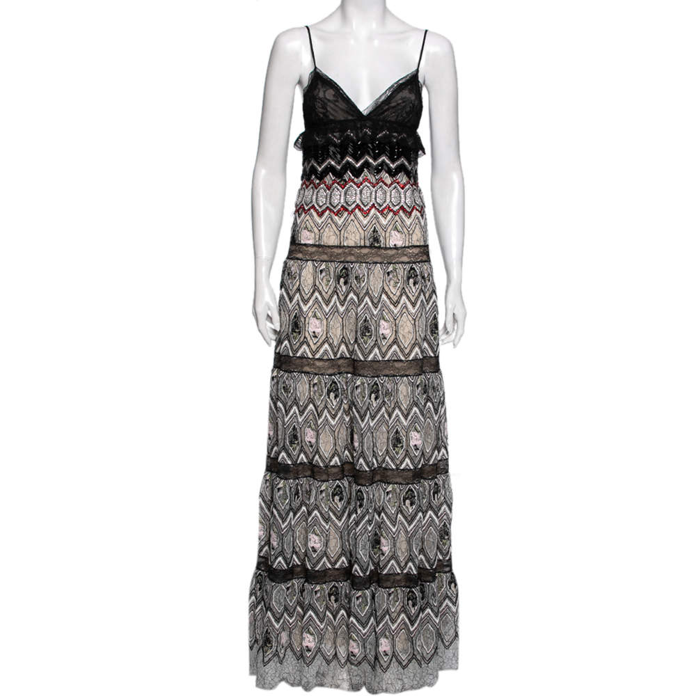 فستان سهرة جيامباتيستا فالي شبك متعدد الألوان مزخرف مورد مزين مكشكش مقاس صغير ( سمول )