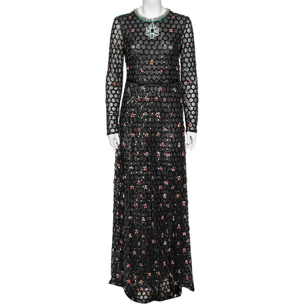 Giambattista Valli Black Sequin & Stud Embellished Tulle Evening Gown S