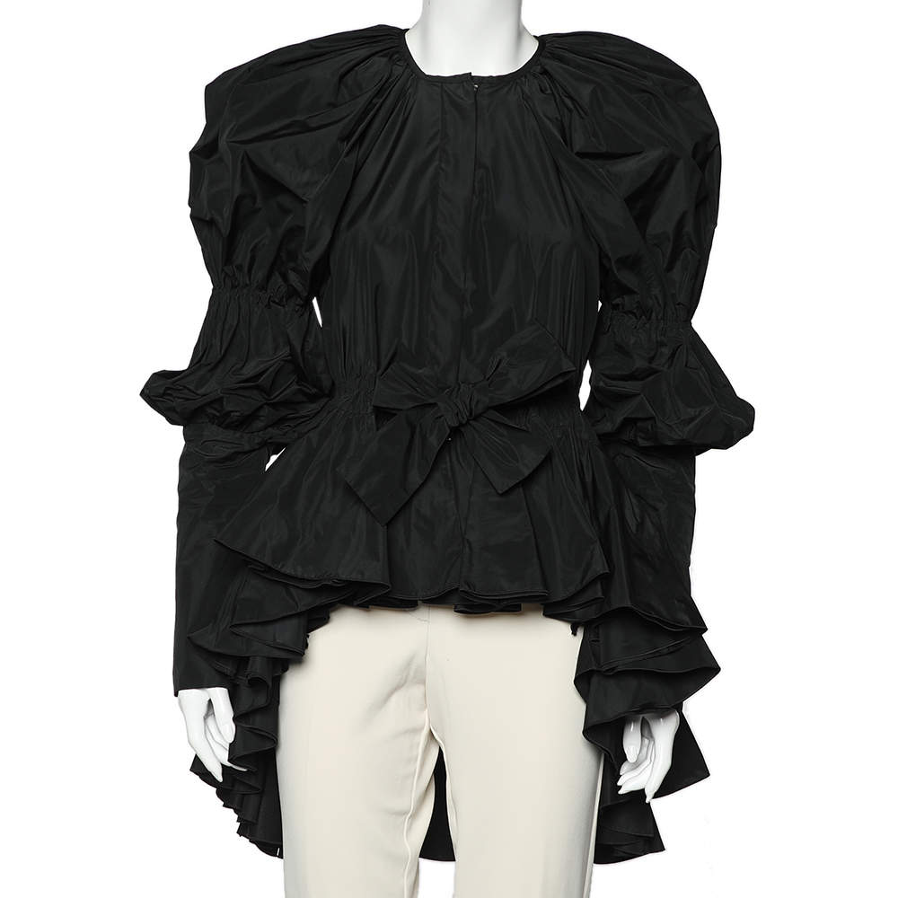 Pre Owned Giambattista Valli Black Synthetic Ruffled Asymmetric Hem Top XS