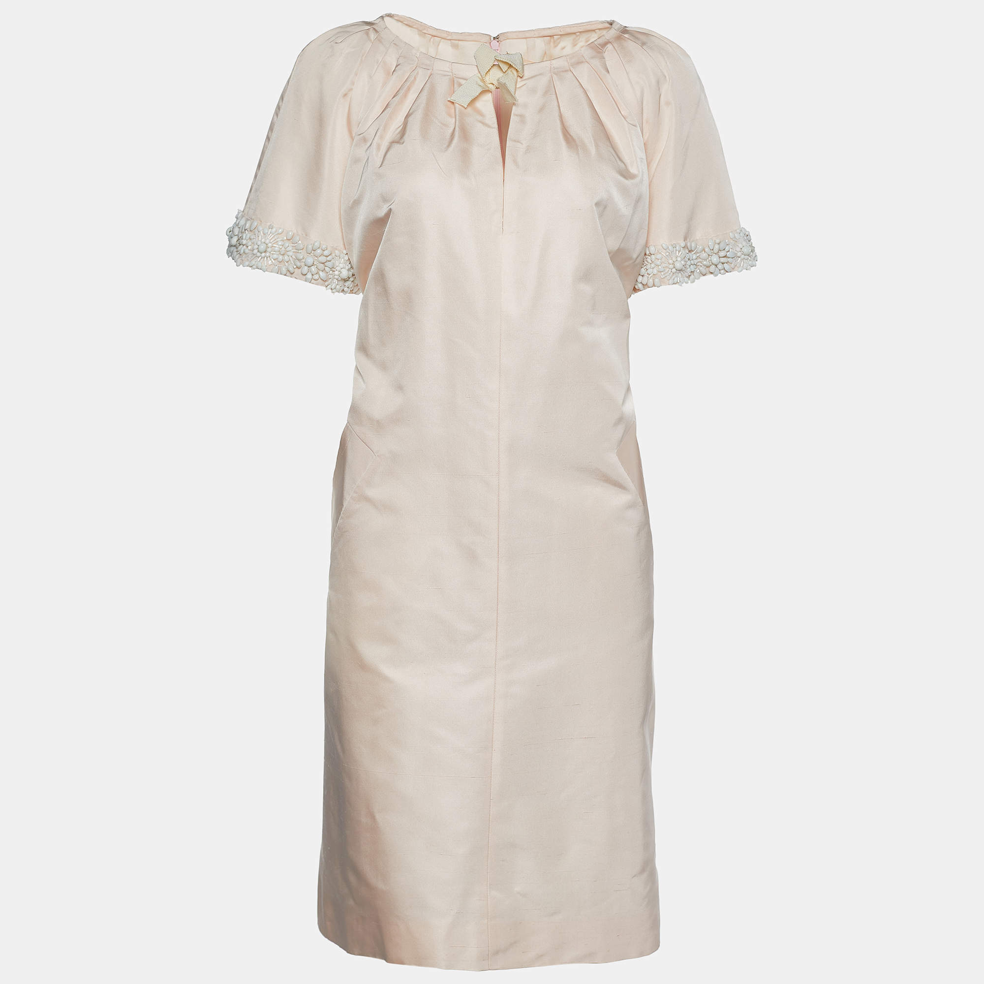 مملوكة مسبقًا فستان جيامباتيستا فالي حرير وردي خوخي مزخرف مقاس كبير - لارج