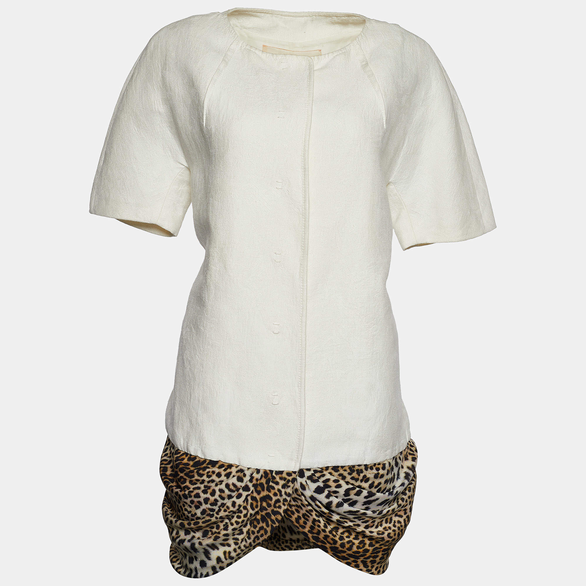 Giambattista Valli Off White Linen Blend Contrast Hem Detail Caban XL