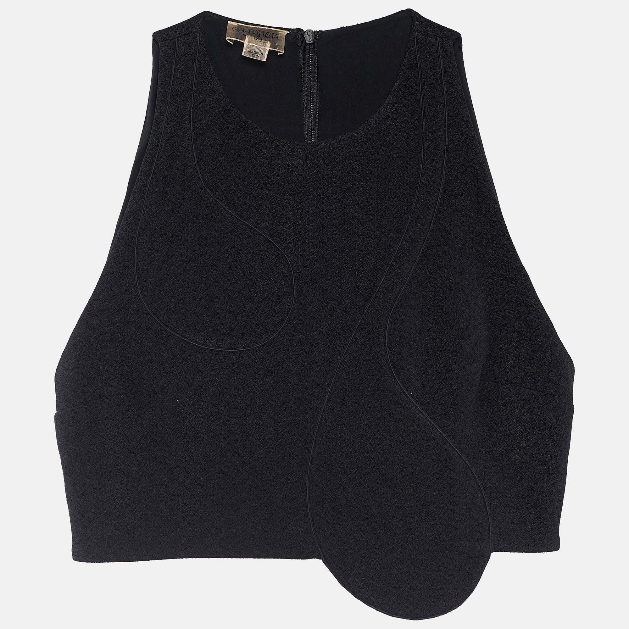 مملوكة مسبقًا Giambattista Valli Black Crepe Racer Crop Top M