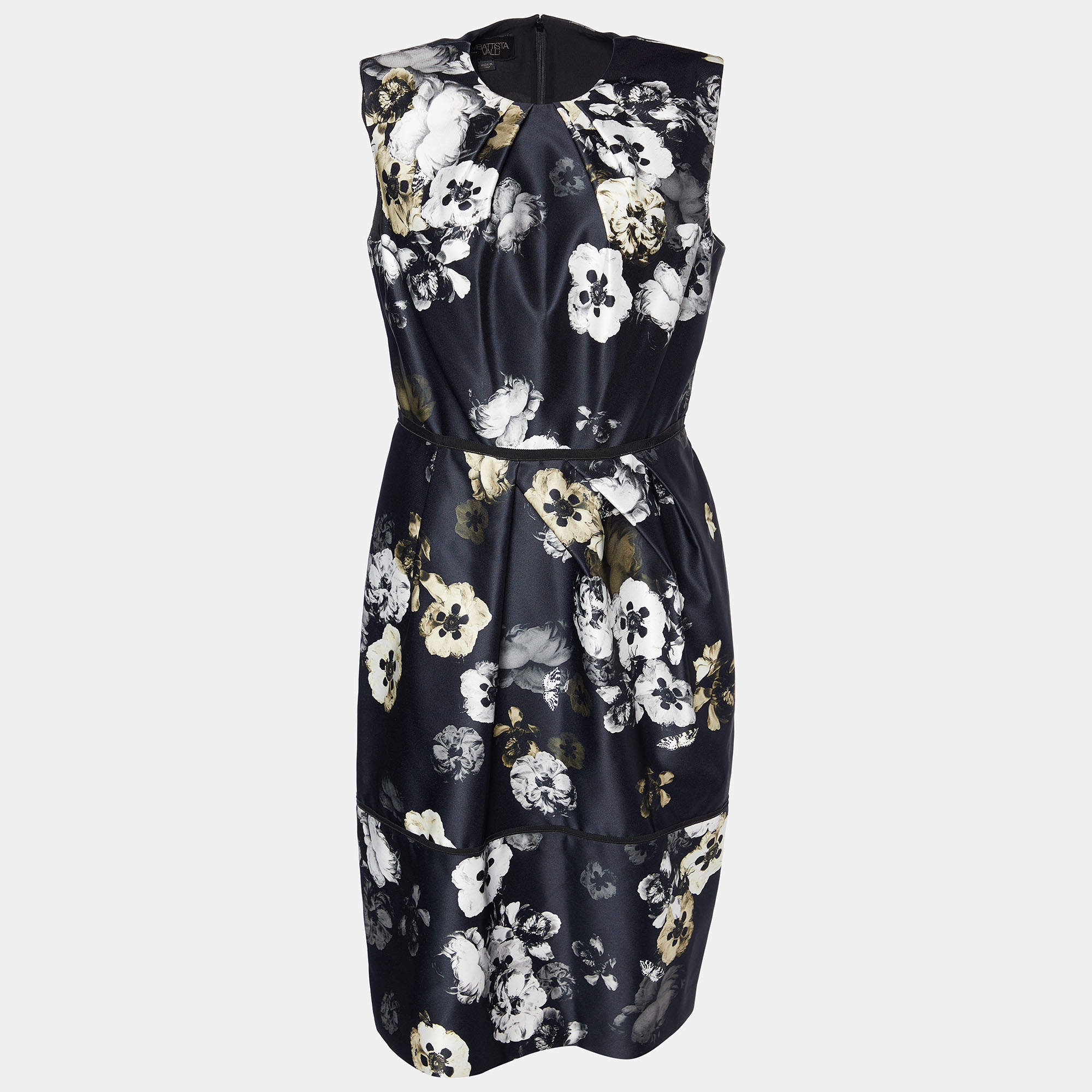 Giambattista Valli Black Floral Printed Satin Sleeveless Midi Dress L
