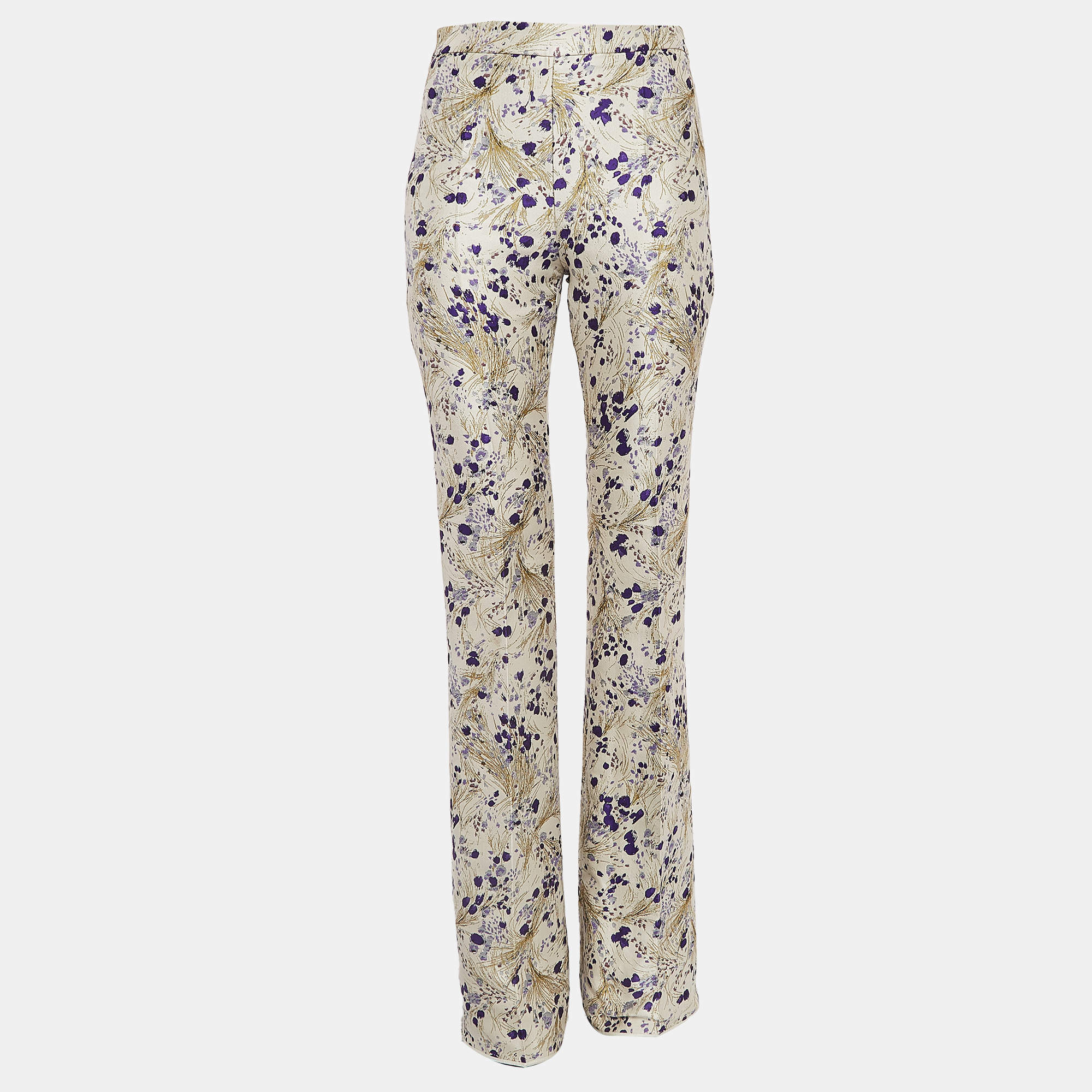 Giambattista Valli Off-White Floral Jacquard Flared Trousers XXS