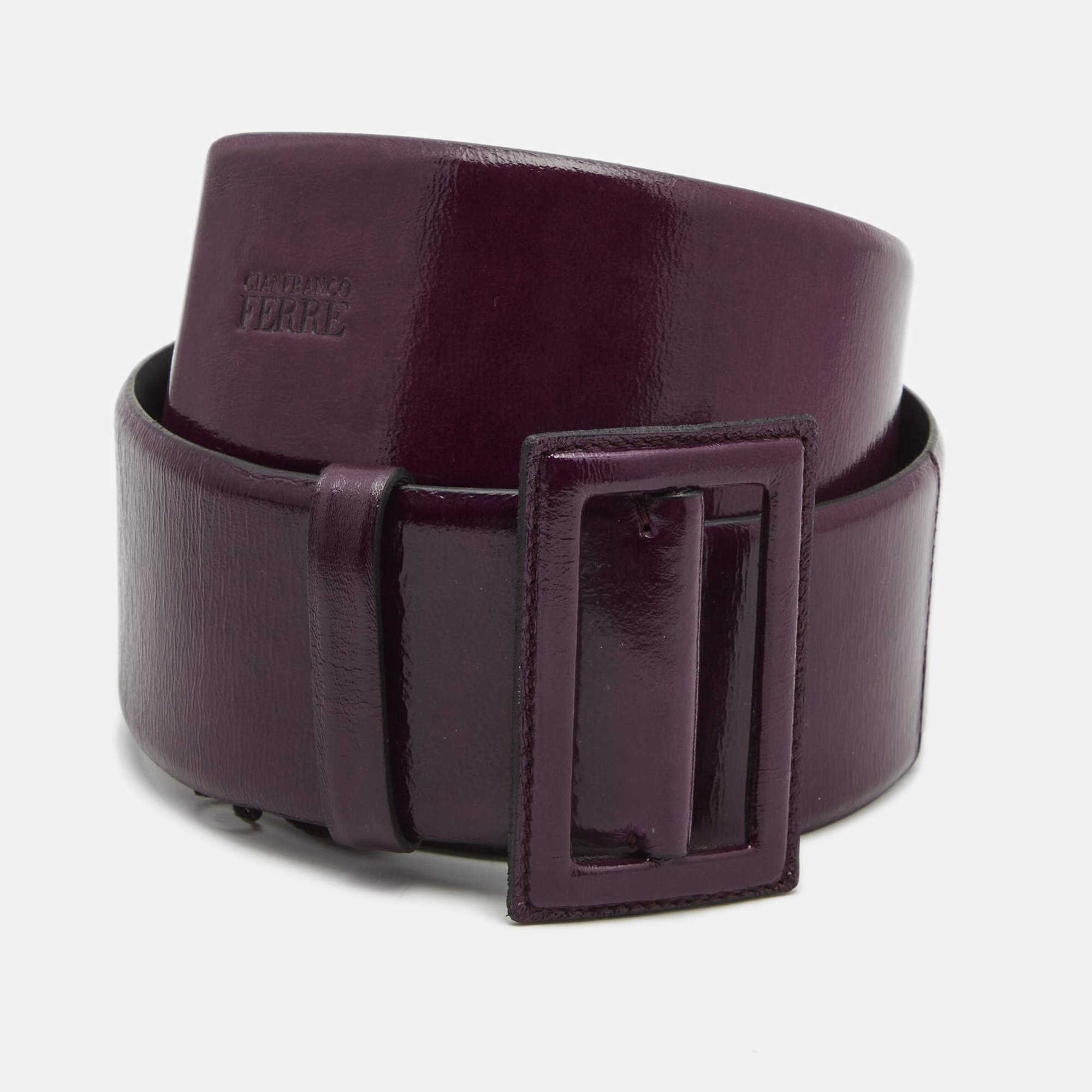 Gianfranco Ferre Purple Glossy Leather Buckle Wide Belt 90CM