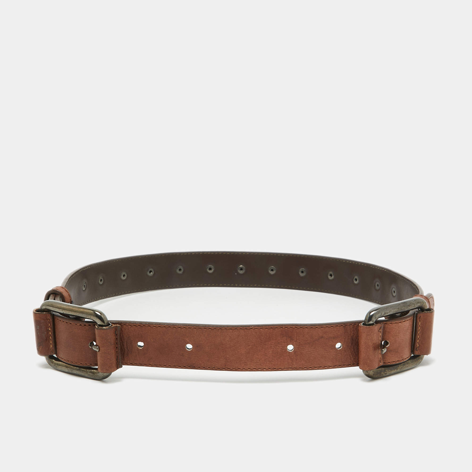 Gianfranco Ferre Brown Leather Adjustable Buckle Belt 70CM