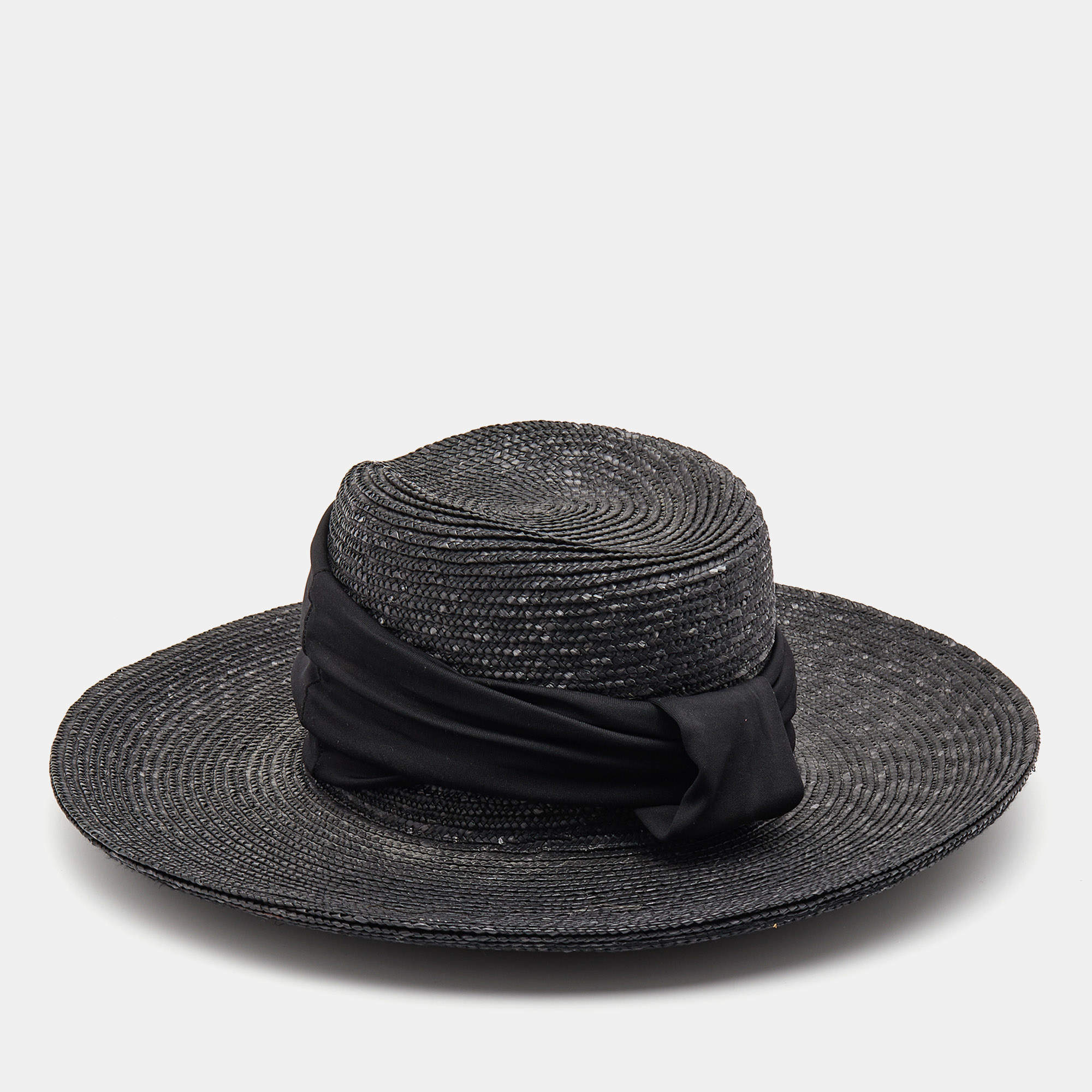 Pre Owned Gianfranco Ferre Vintage Black Straw Hat M