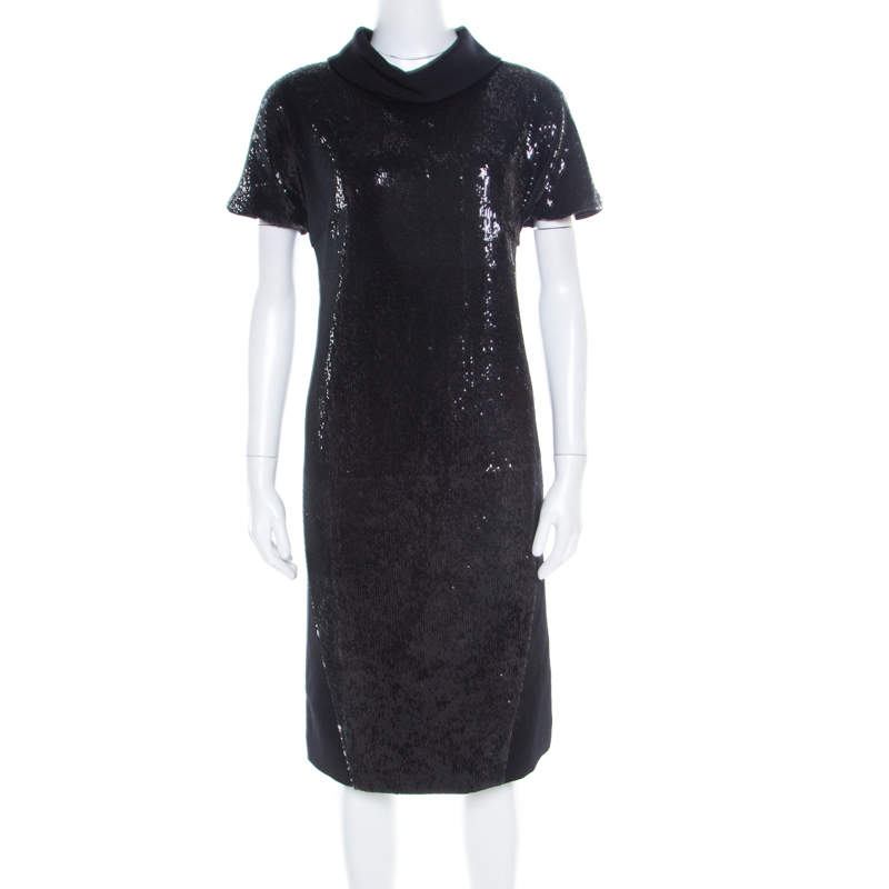 Gianfranco Ferre Black Sequin Embellished Wool Dress M