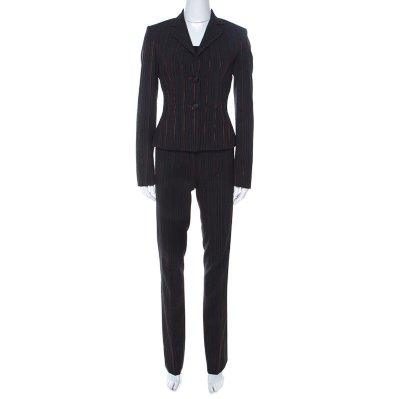Gianfranco Ferre Black Wool Blend Pin Stripe Suit S