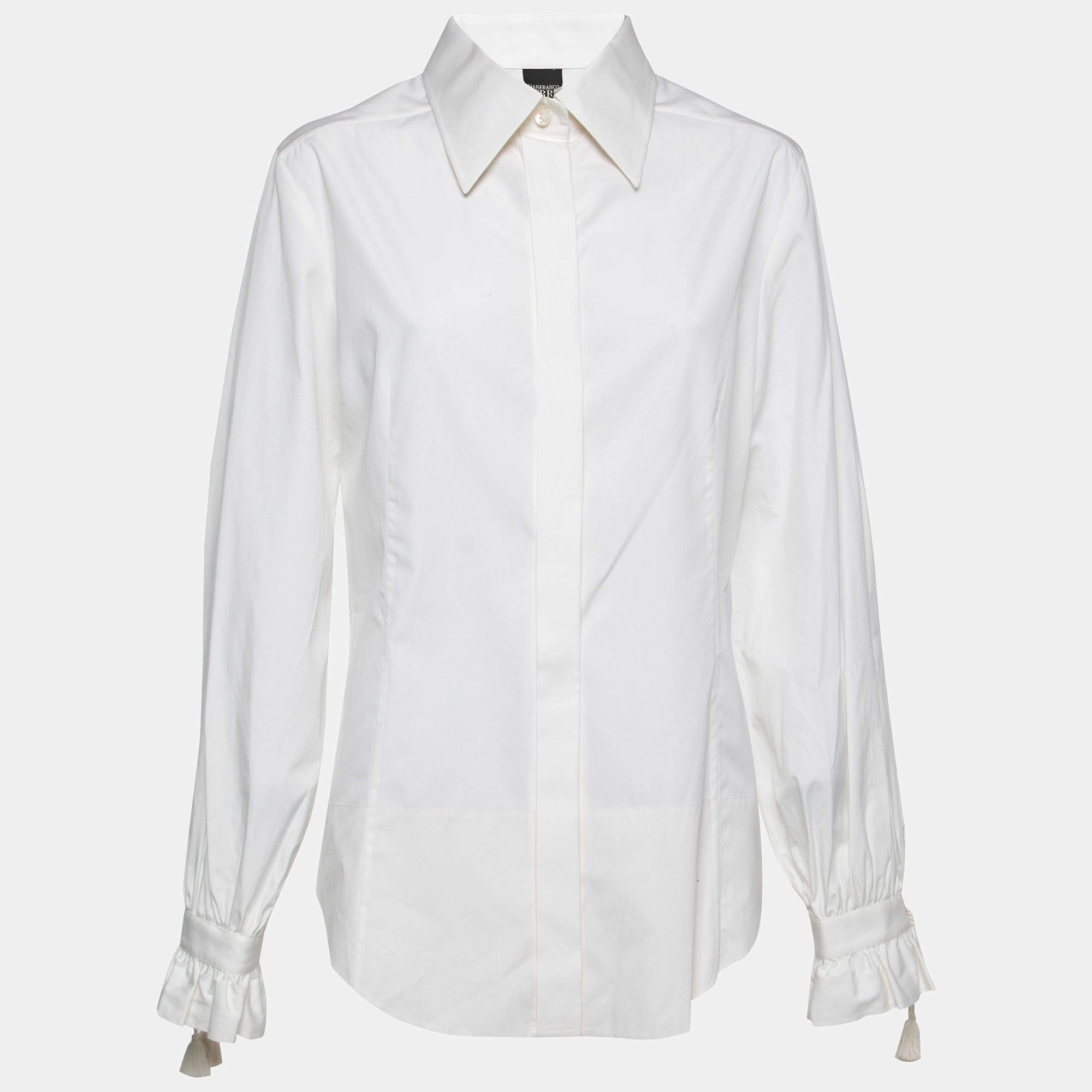Gianfranco Ferre Off White Cotton Tassel Detail Button Front Shirt XL
