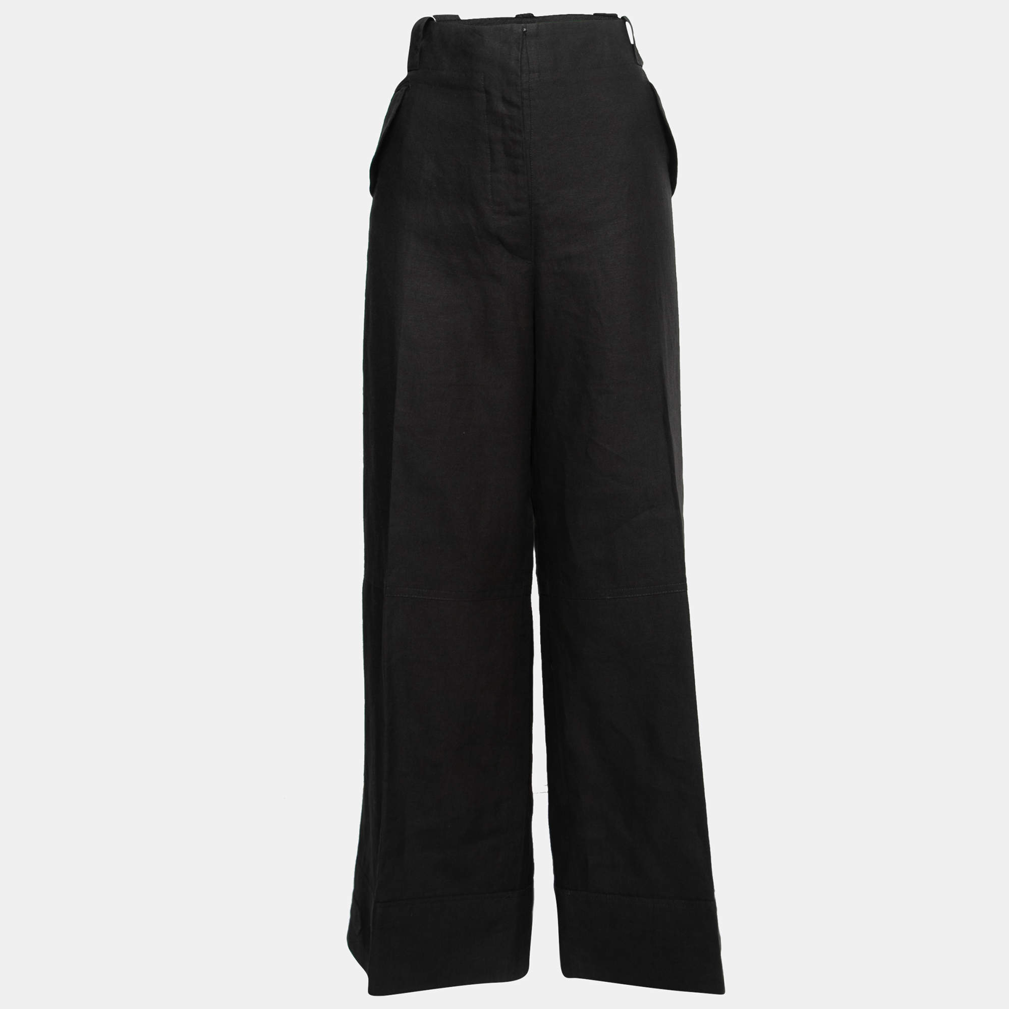Gianfranco Ferre Vintage Black Linen Wide Leg Trousers L