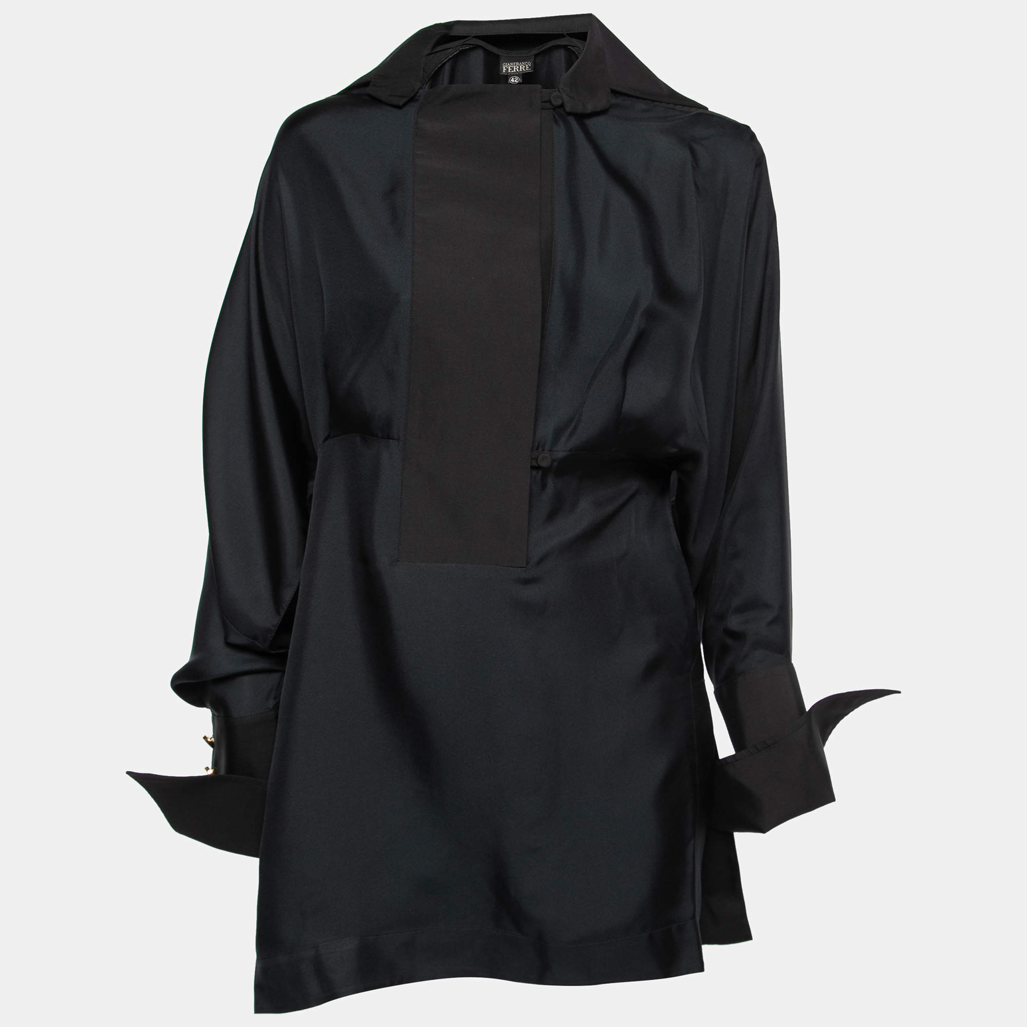 Gianfranco Ferre Vintage Black Silk Collared Tunic M