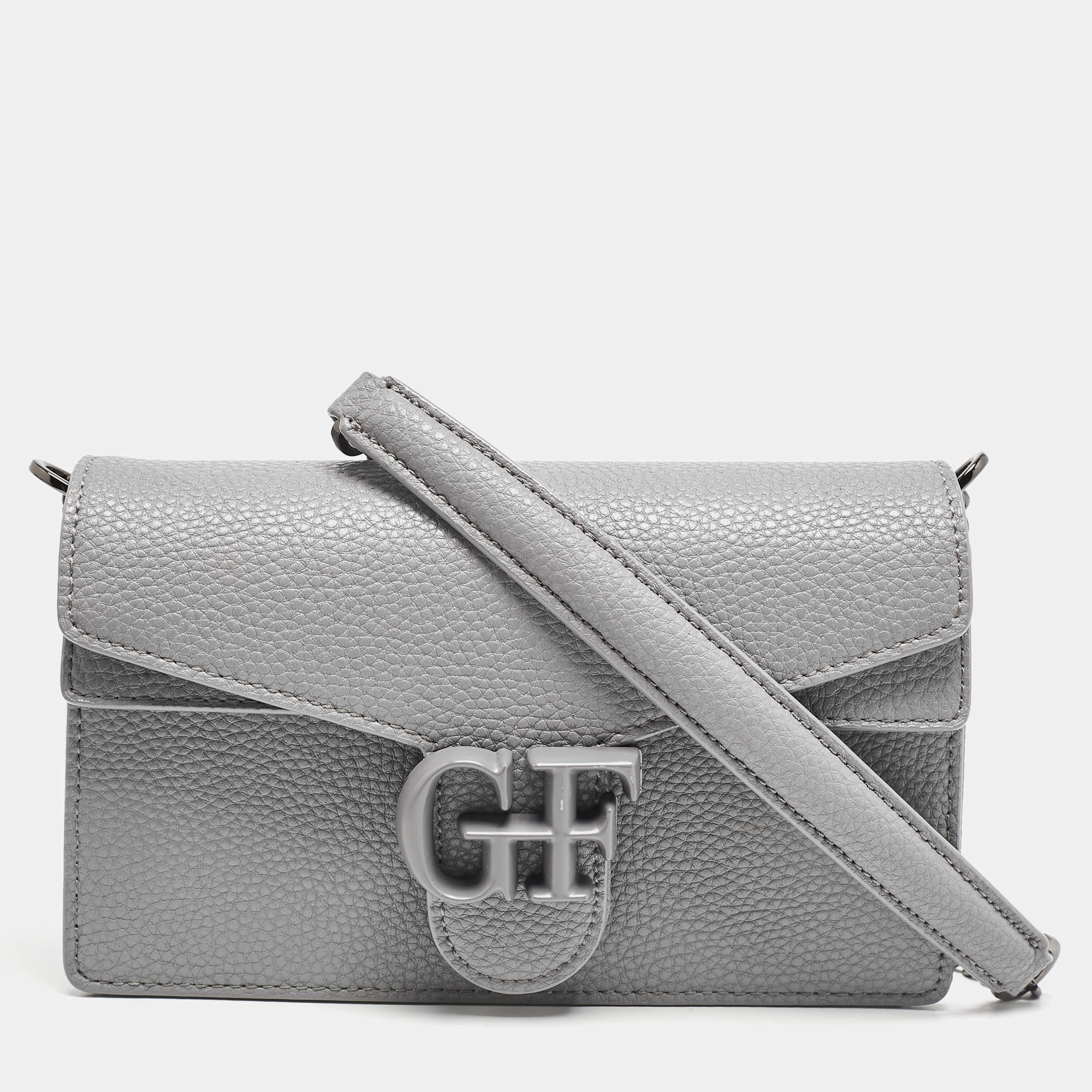 Gianfranco Ferre Grey Leather Logo Flap Shoulder Bag