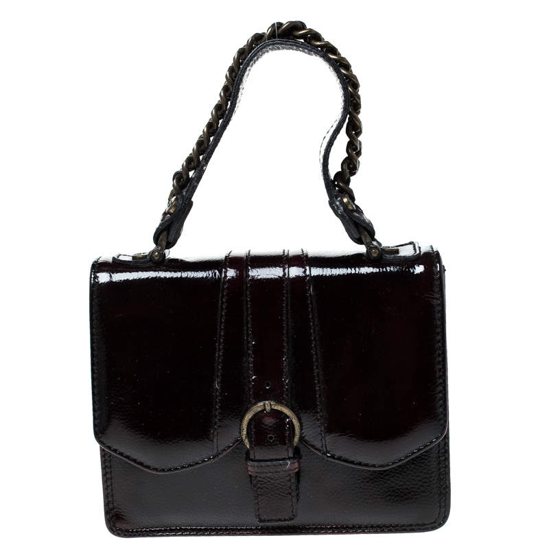  Gianfranco Ferre Burgundy Patent Leather Satchel