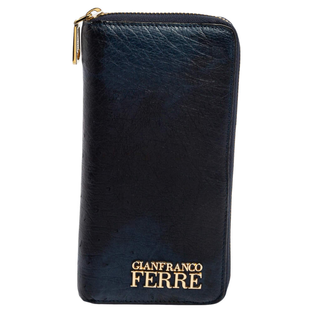 Da Milano Ostrich Leather Mens Wallet - Navy Blue