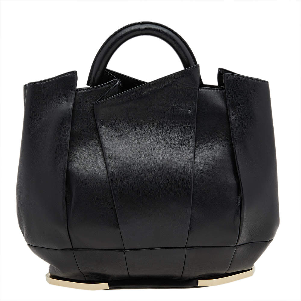 Gianfranco Ferre Black Pleated Leather Top Handle Bag