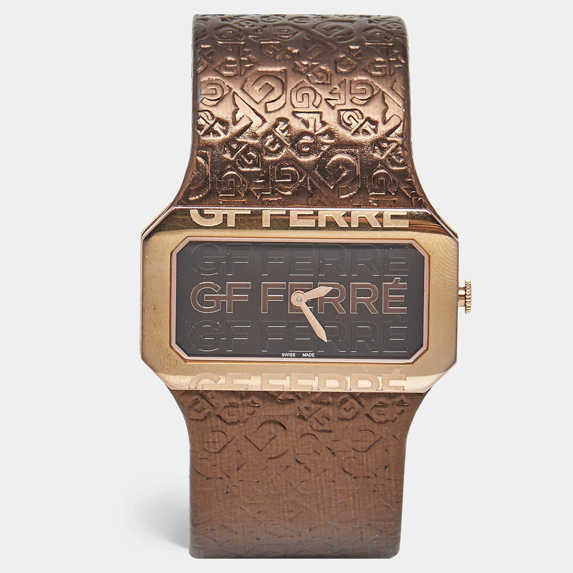Pre Owned GF Ferre Brown Rose Gold Plated Stainless Steel Leather 9049L Women's Wristwatch 41 mm 