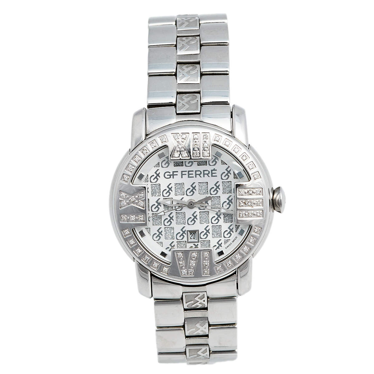 GF Ferre Silver Stainless Steel Diamond 9025L Women's Wristwatch 34 mm