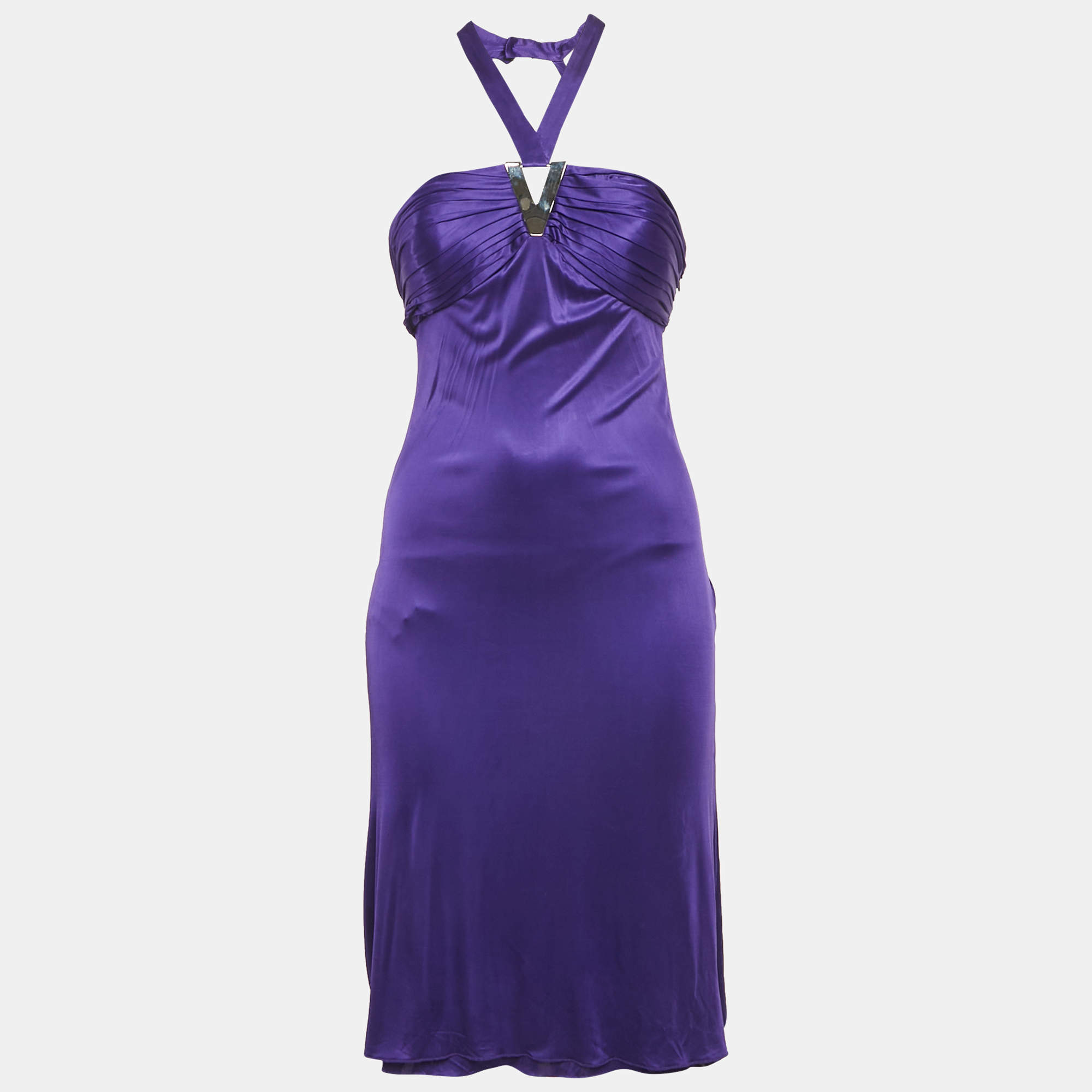 Gianni Versace Purple Jersey Pleated Midi Dress M