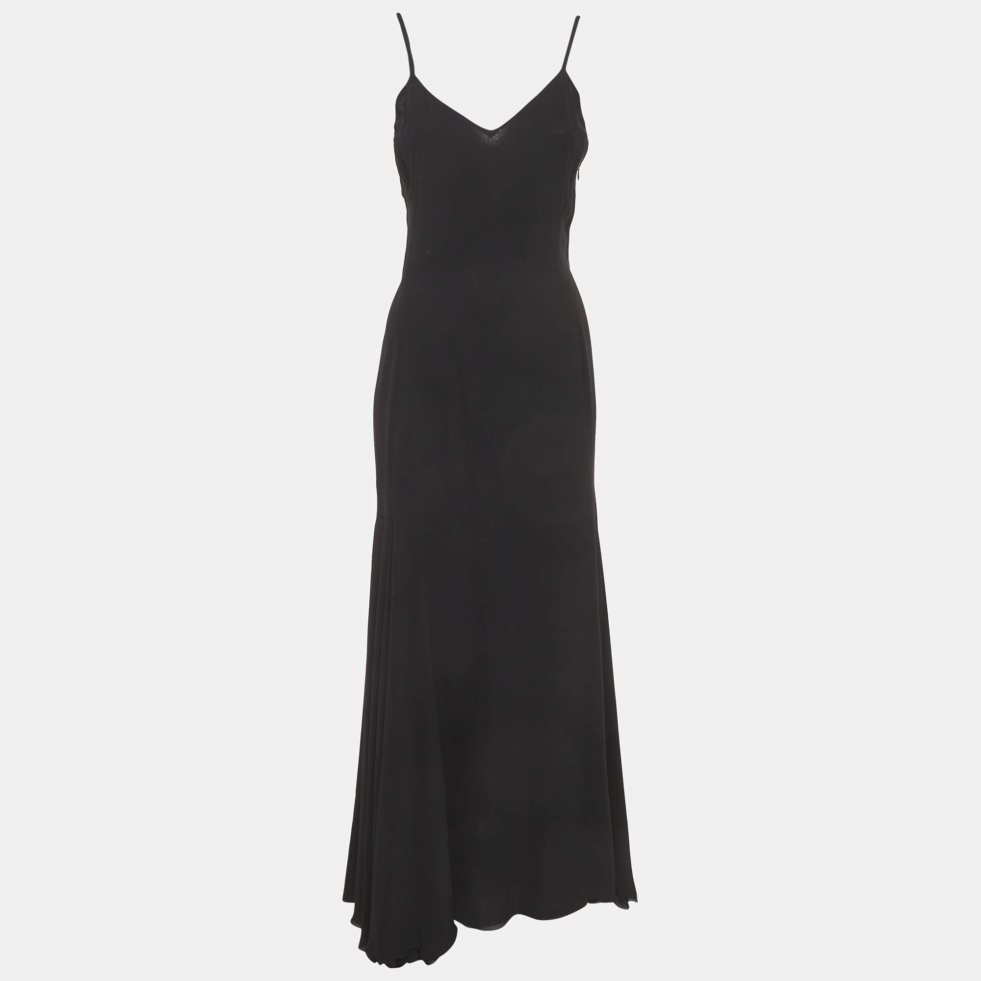 مملوكة مسبقًا Gianni Versace Black Silk Strappy Maxi Dress M
