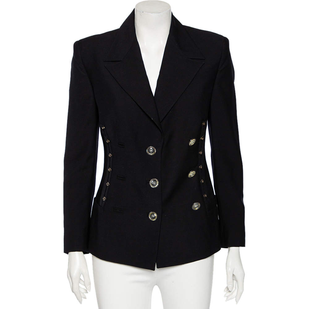 Pre Owned Gianni Versace Black Wool Double Breasted Blazer S