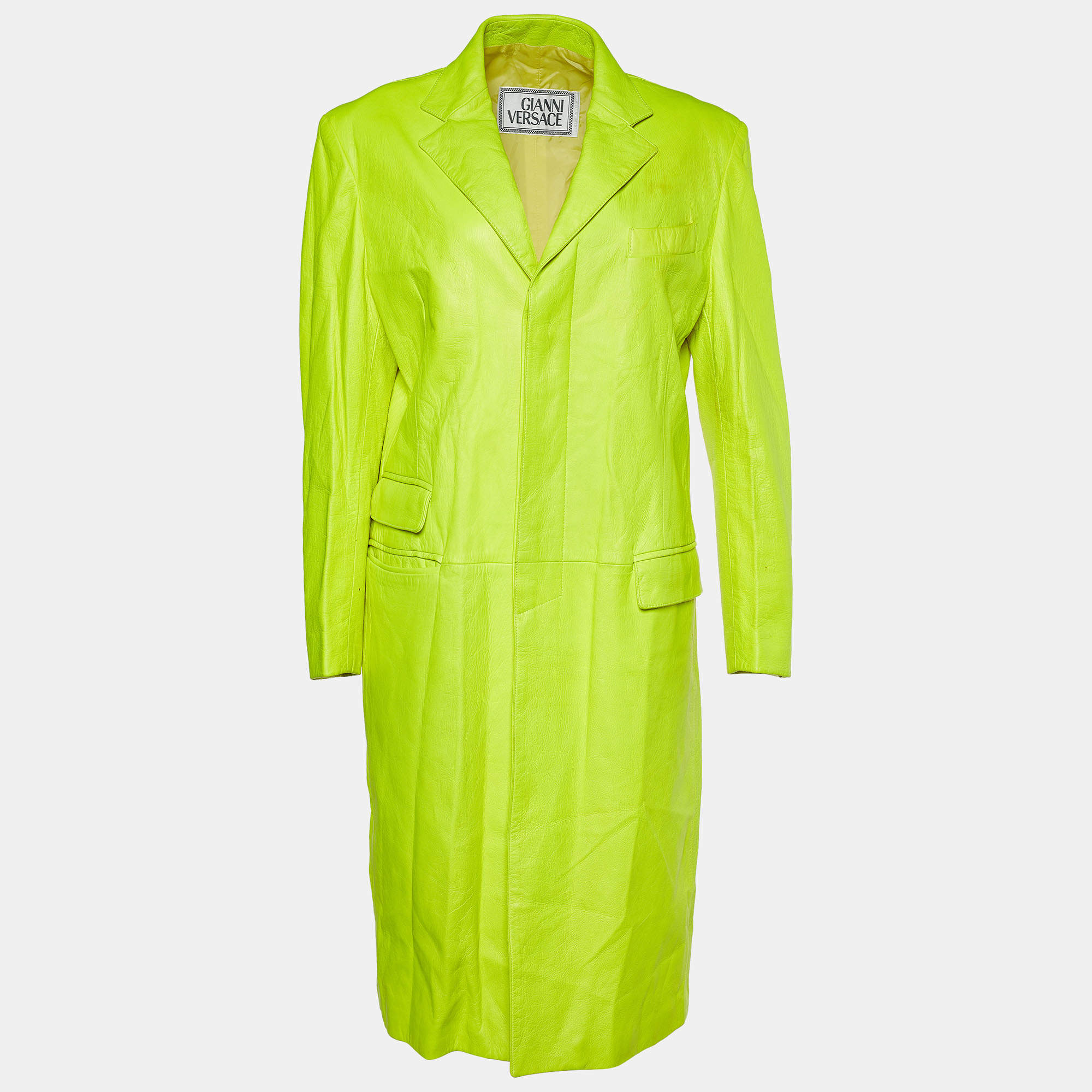 Pre Owned Gianni Versace Neon Green Leather Coat L