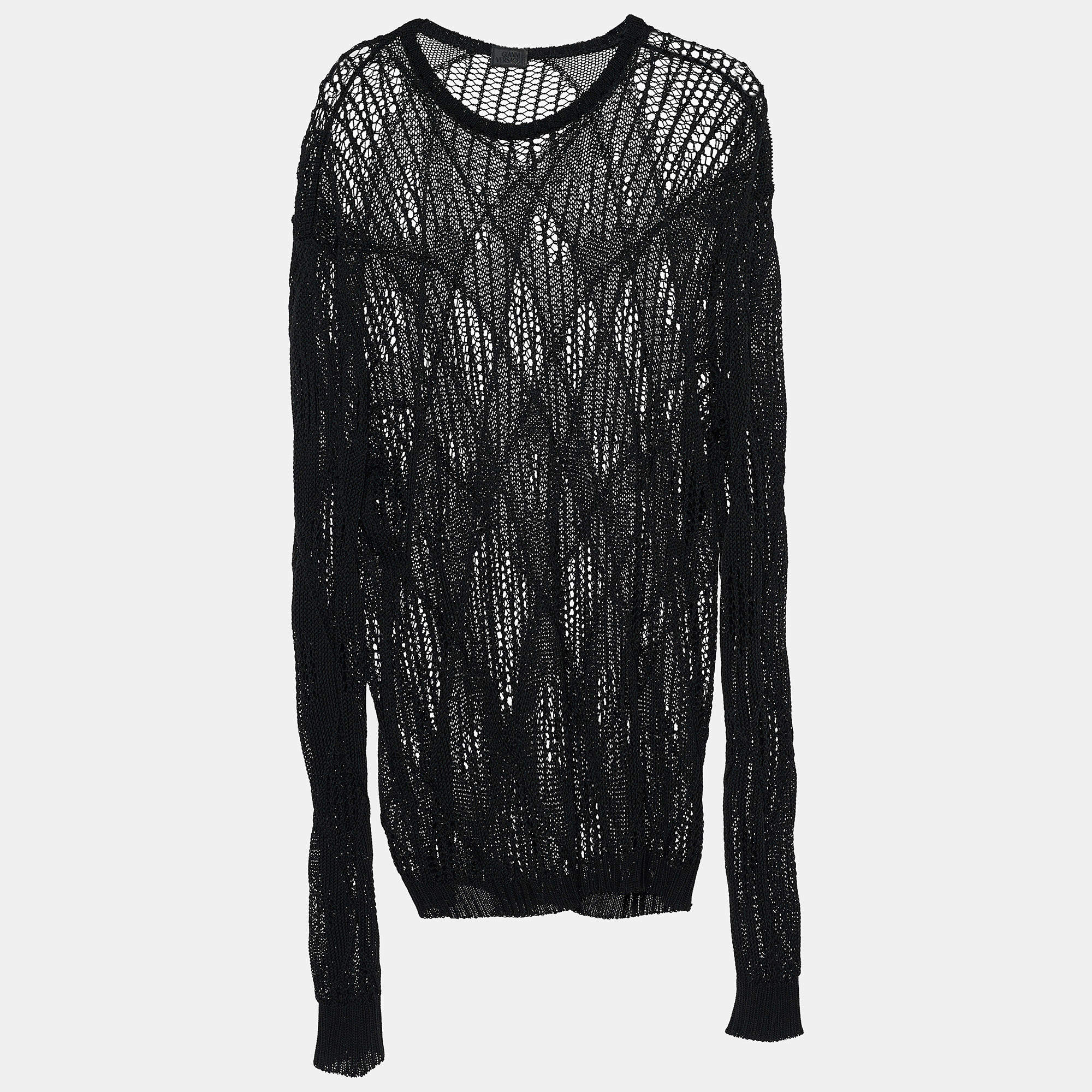 Pre Owned Gianni Versace Black Knit Long Sleeve Top L