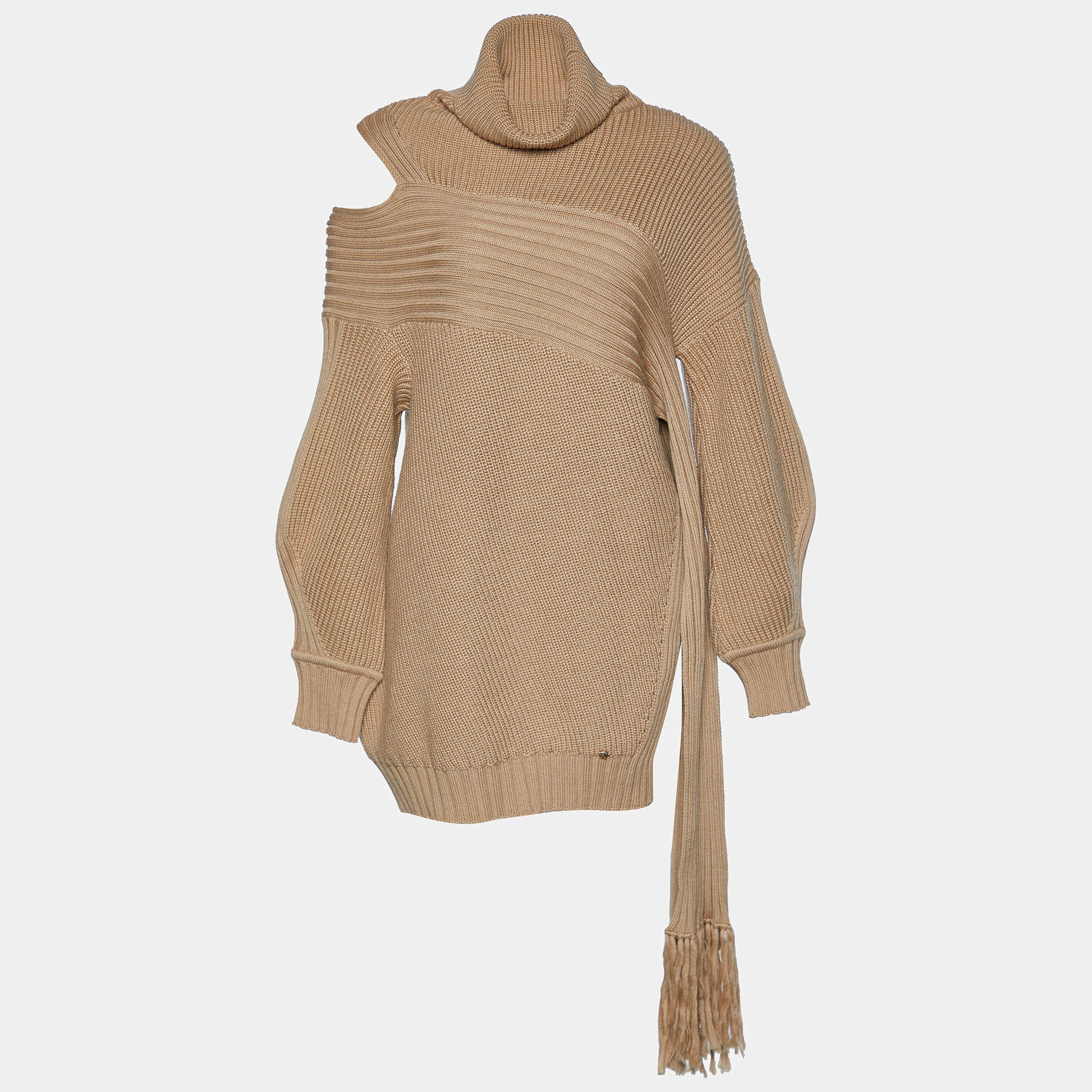 Versace Brown Wool Knit Turtleneck Asymmetric Sweater M