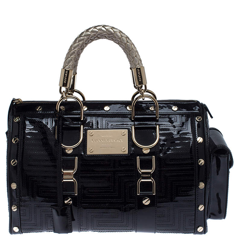 Versace Black Quilted Patent Leather Snap Out Of It Satchel Gianni ...