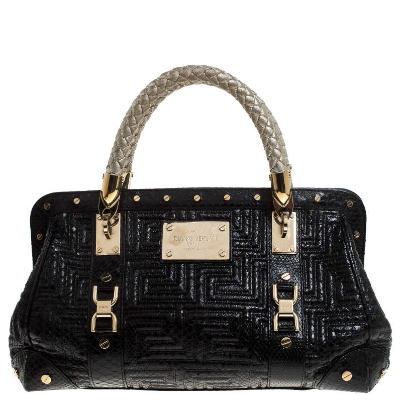 Pre Owned Gianni Versace Black Leather Snap Out Of It Satchel