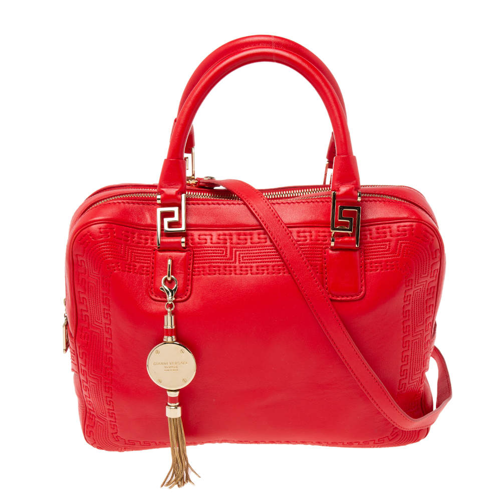Pre Owned Gianni Versace Red Leather Medusa Charm Satchel
