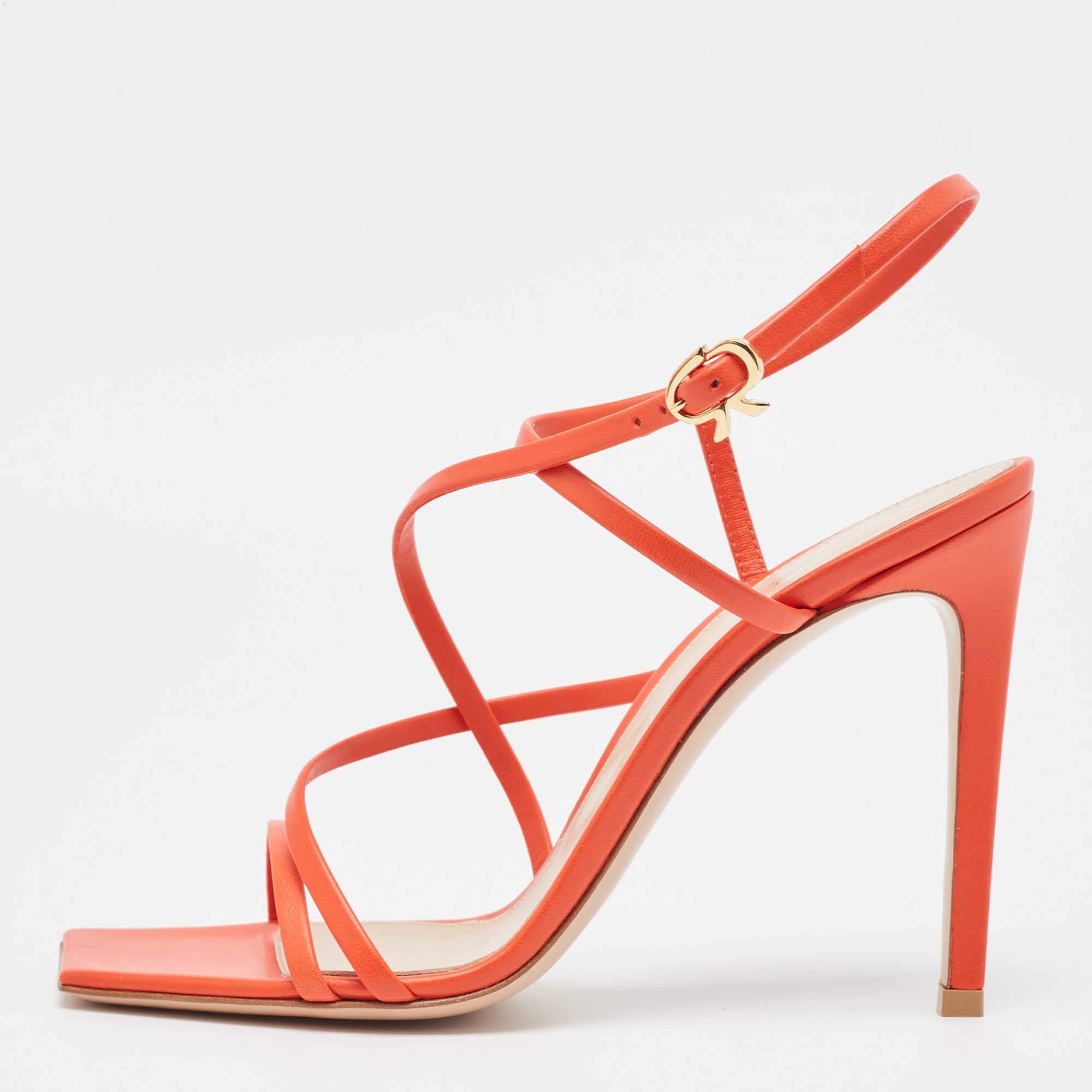 Gianvito Rossi Red Leather Manilla Ankle Strap Sandals Size 39