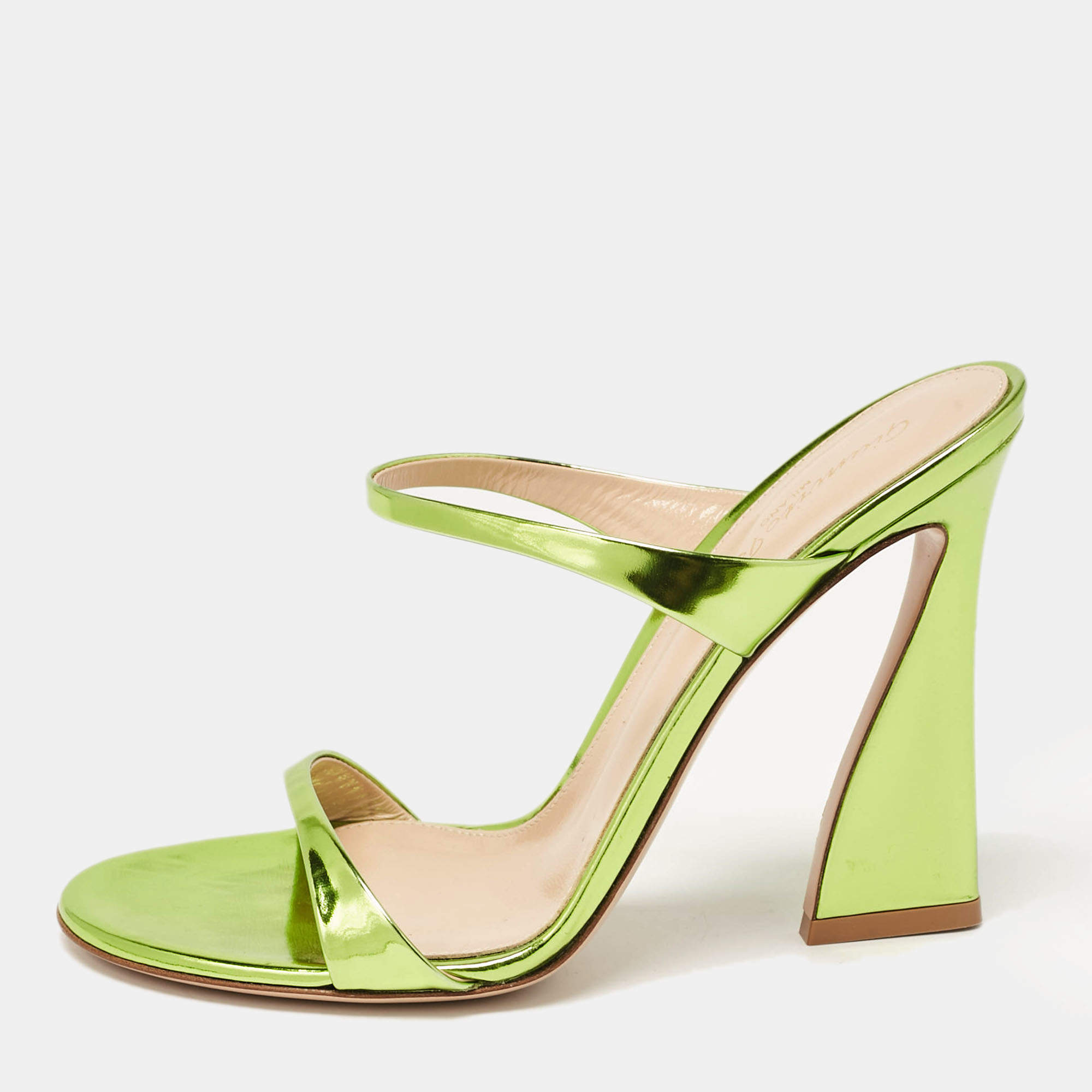Pre Owned Gianvito Rossi Green Leather Slide Sandals Size 37.5