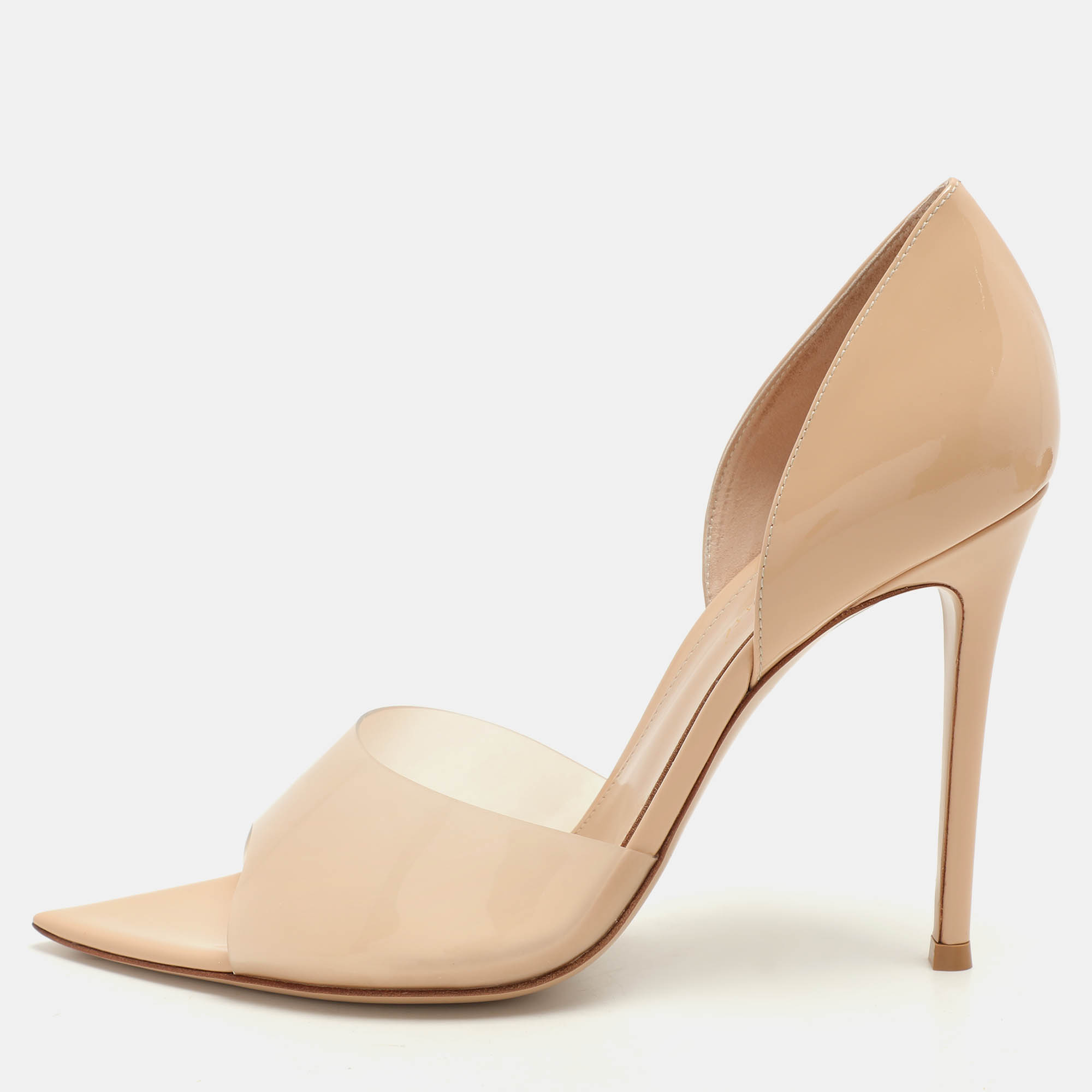 Gianvito Rossi Beige PVC and Patent Leather Bree D'orsay Pumps Size 40.5