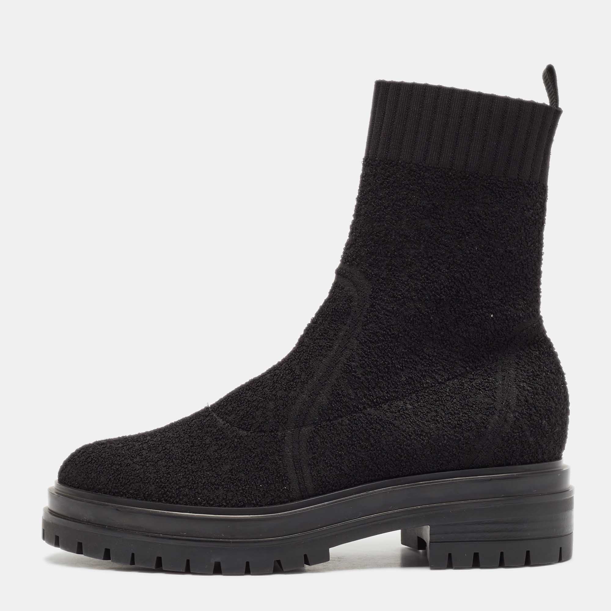 【関税込み】Gianvito Rossi ブラック Torrance ブーツ Gianvito Rossi Black Knit Fabric Torrance Ankle Boots Size