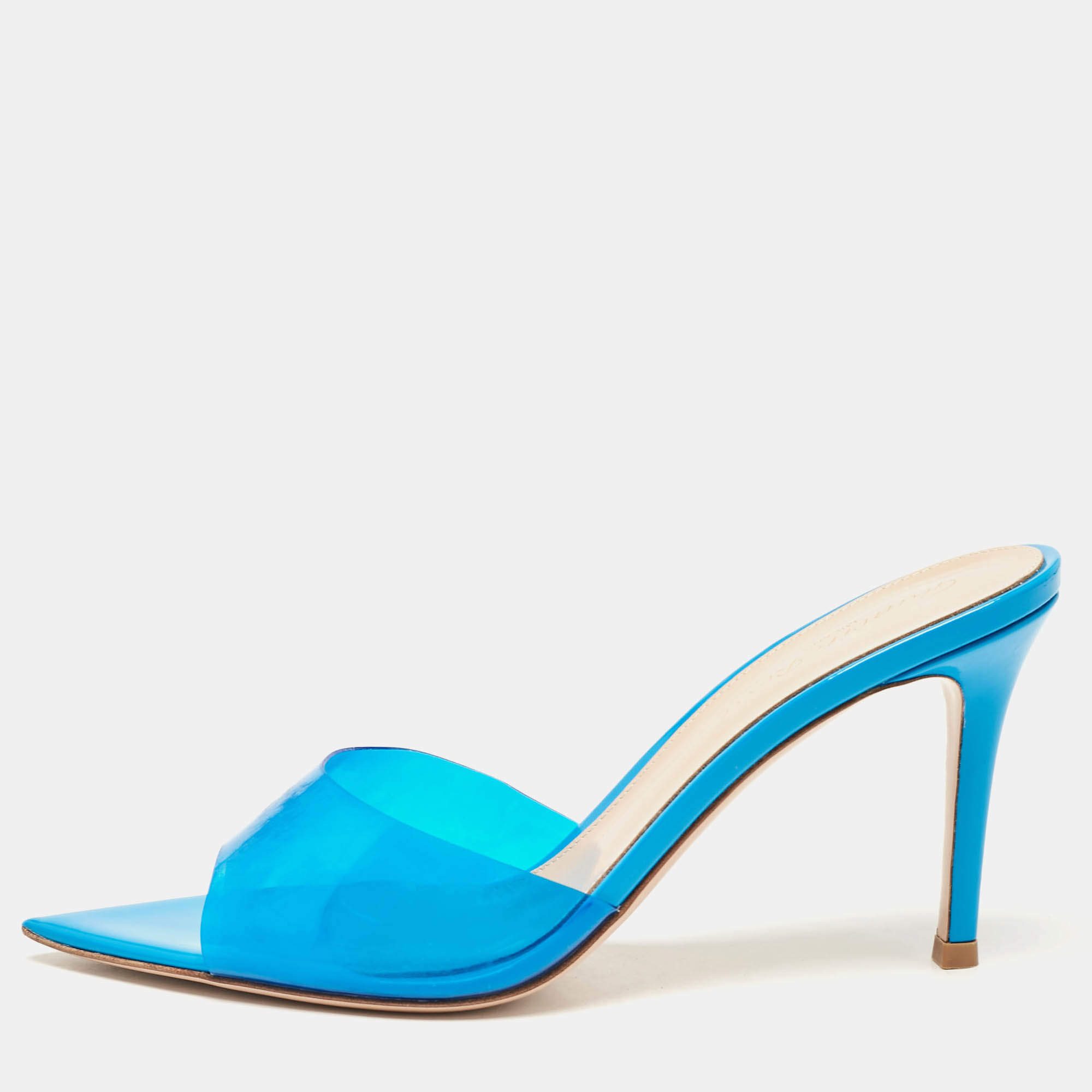 Pre Owned Gianvito Rossi Blue PVC Elle Slide Sandals Size 37.5