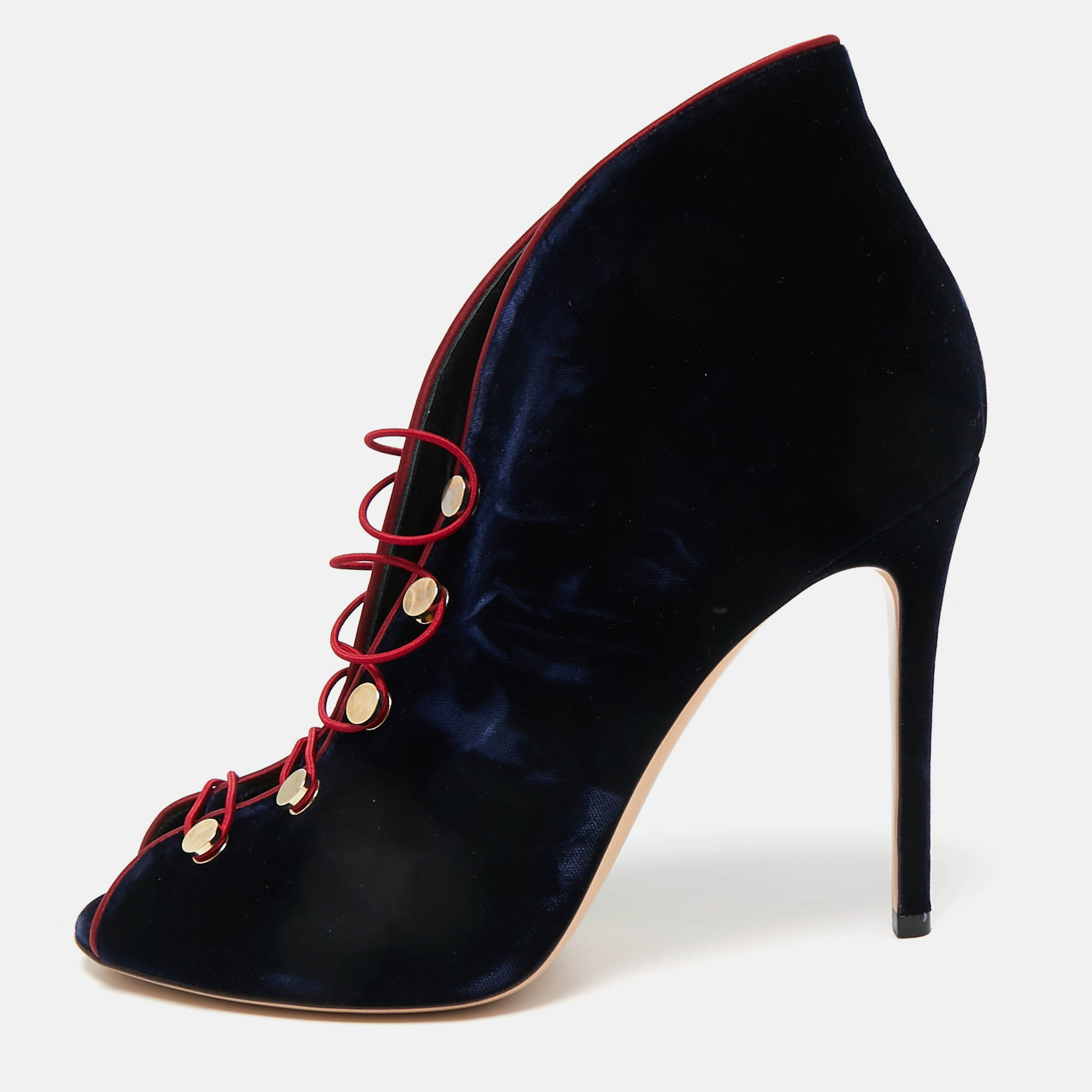 Pre Owned Gianvito Rossi Navy Blue Velvet Miral Booties Size 41