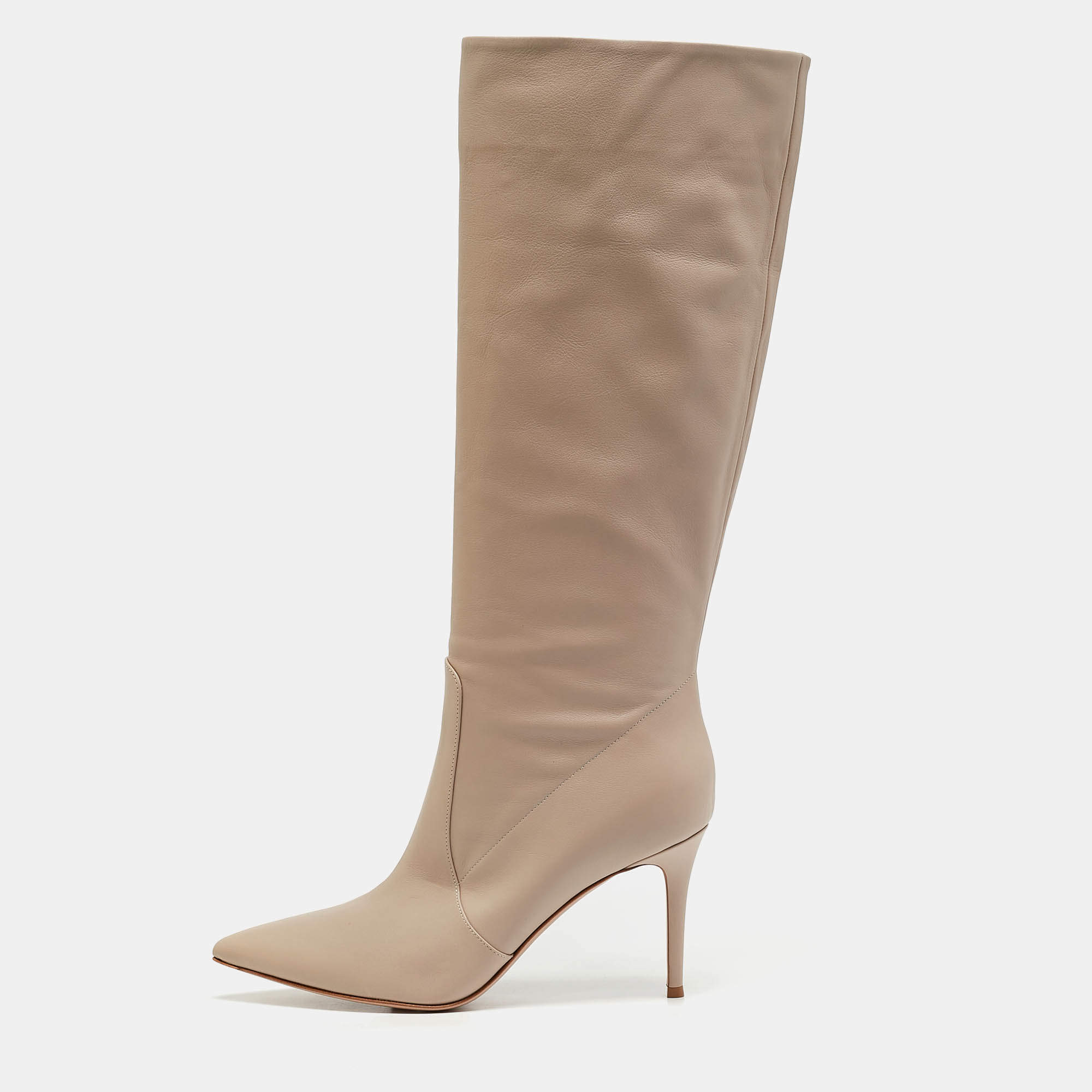 Pre Owned Gianvito Rossi Beige Leather Hansen Knee Length Boots Size 42