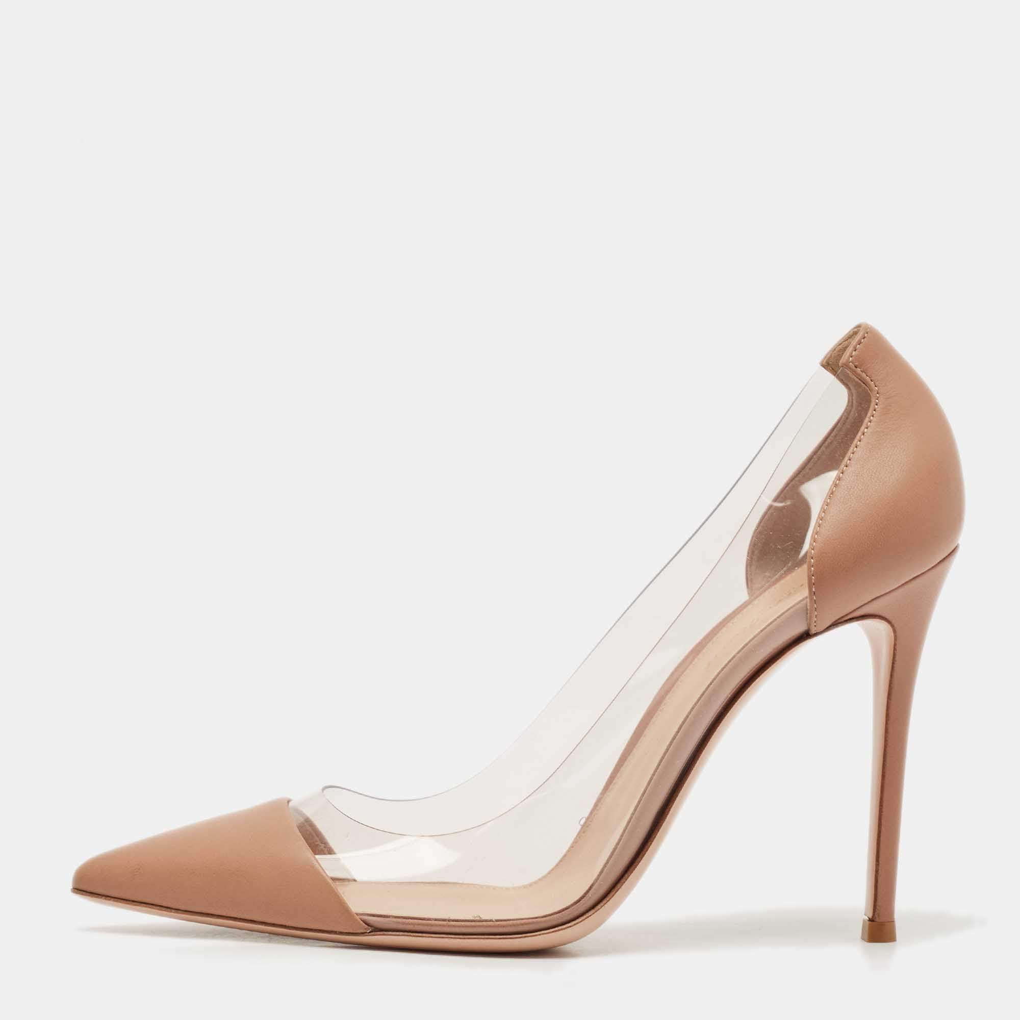 Gianvito Rossi Beige Leather and PVC Plexi Pumps Size 40.5