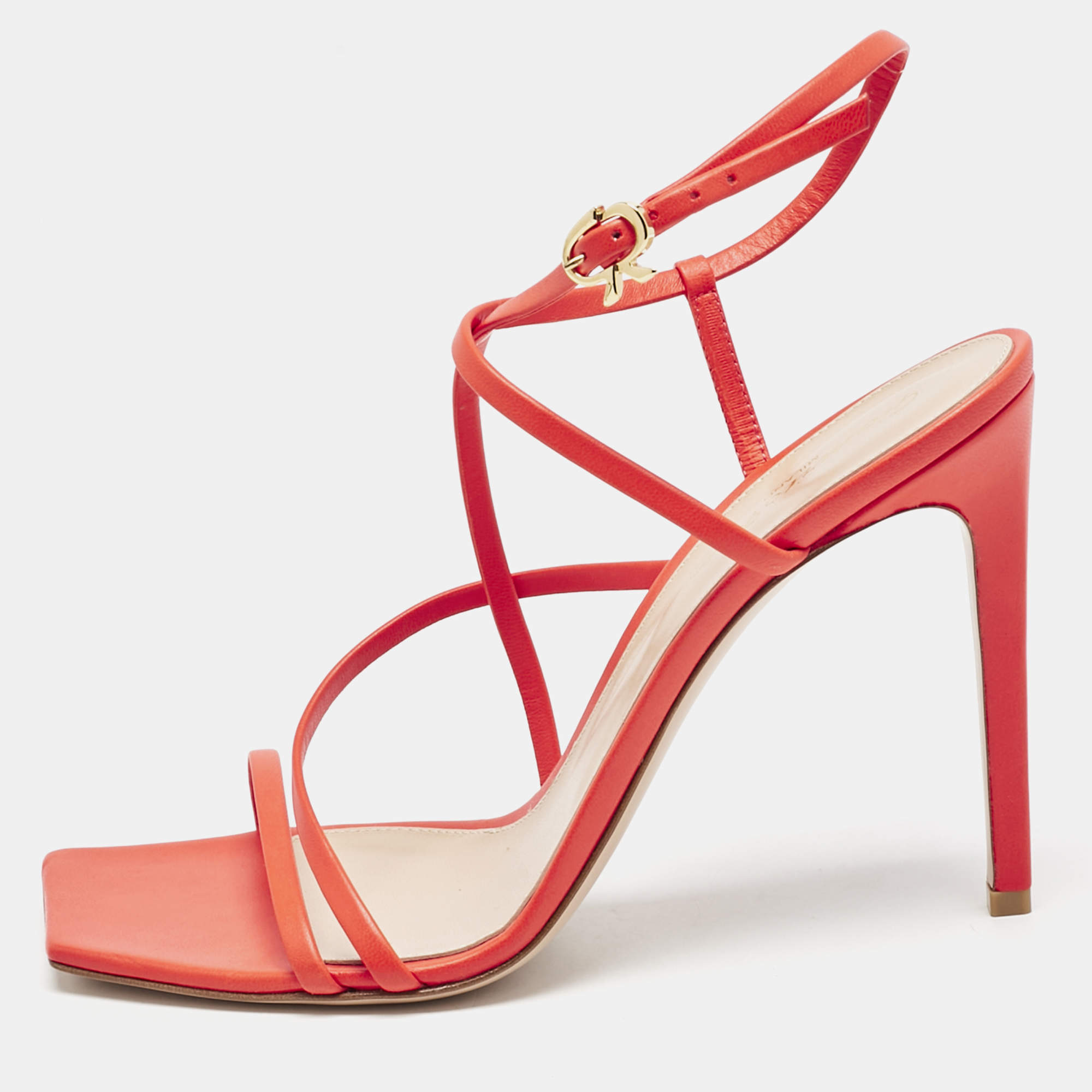Gianvito Rossi Poppy Red Leather Manilla Sandals Size 39