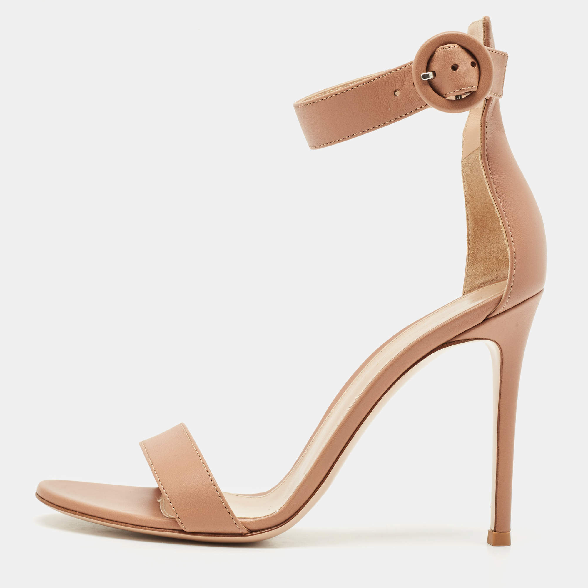Pre Owned Gianvito Rossi Beige Leather Portofino Sandals Size 38