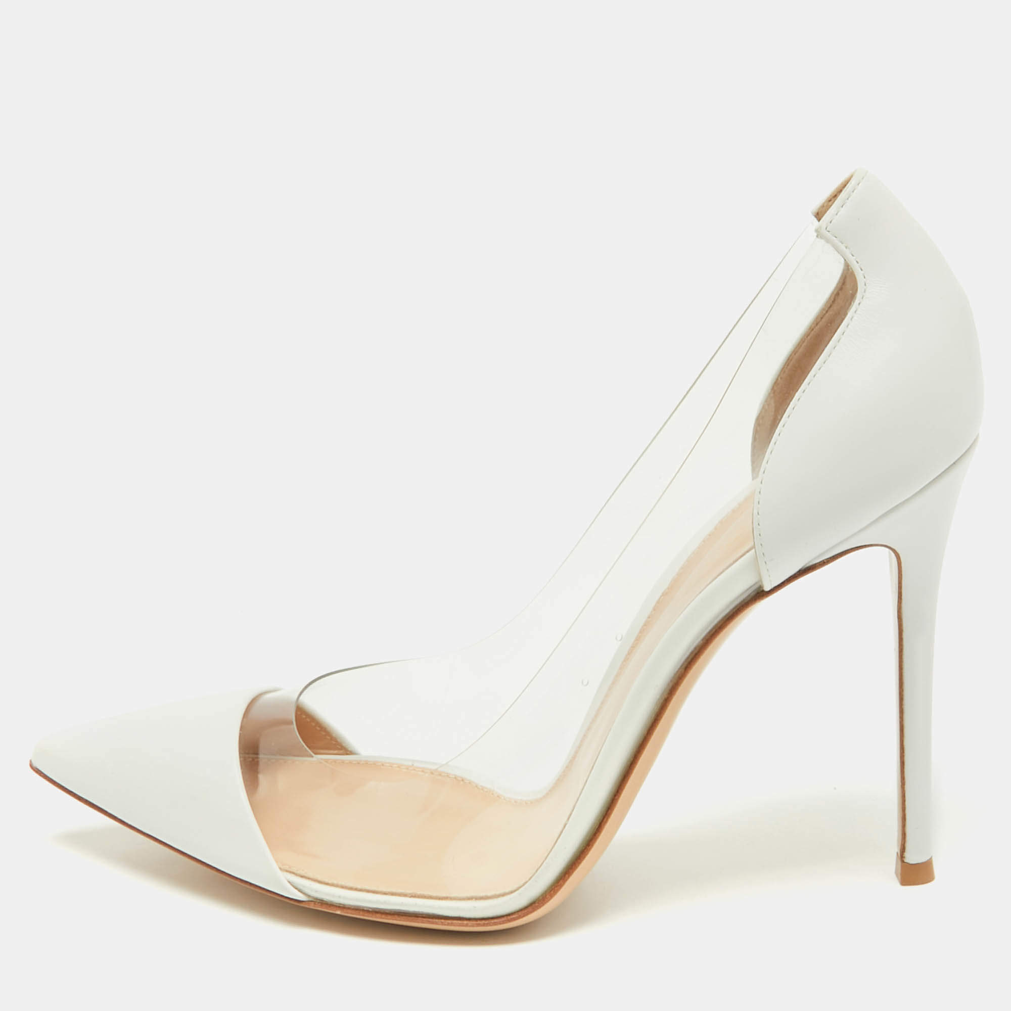 Pre Owned Gianvito Rossi White/Transparent Leather and PVC Plexi Pumps Size 41