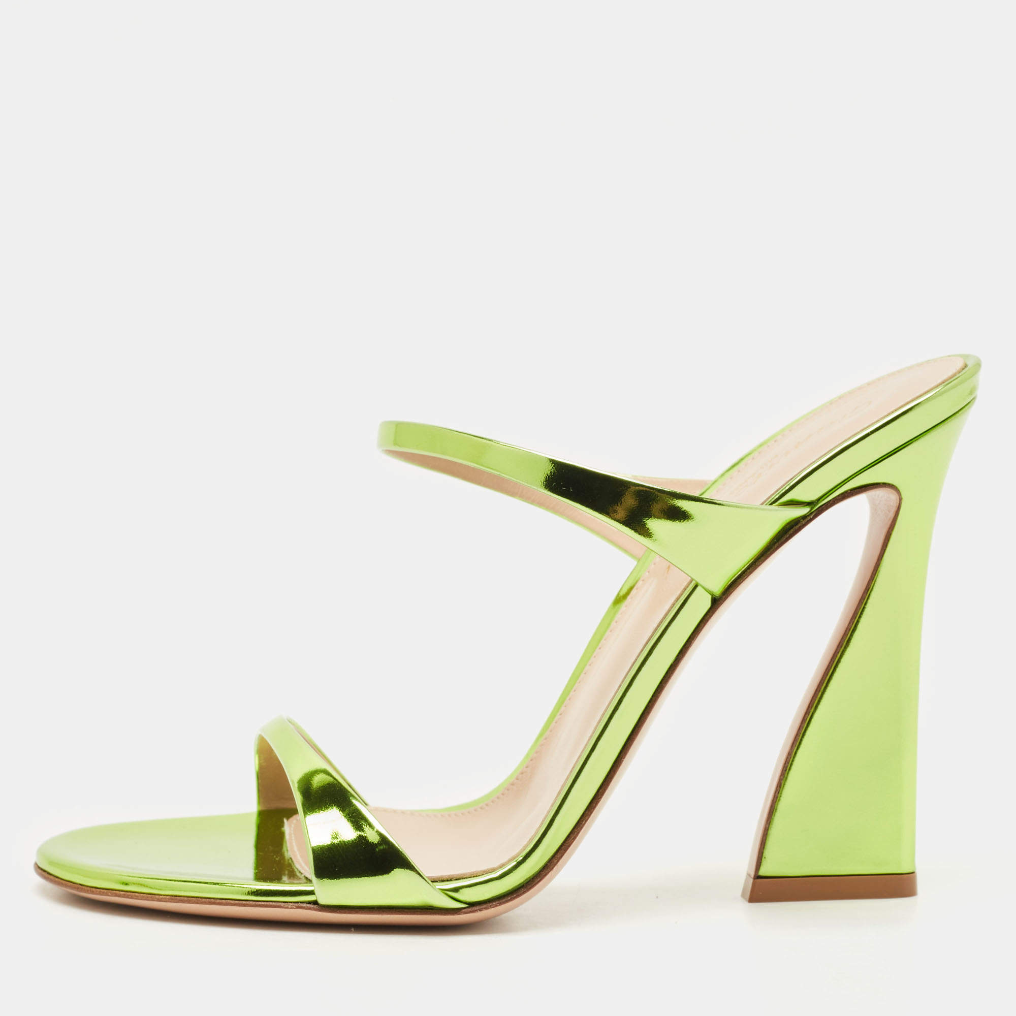 Gianvito Rossi Metallic Green Leather Aura Sandals Size 37.5