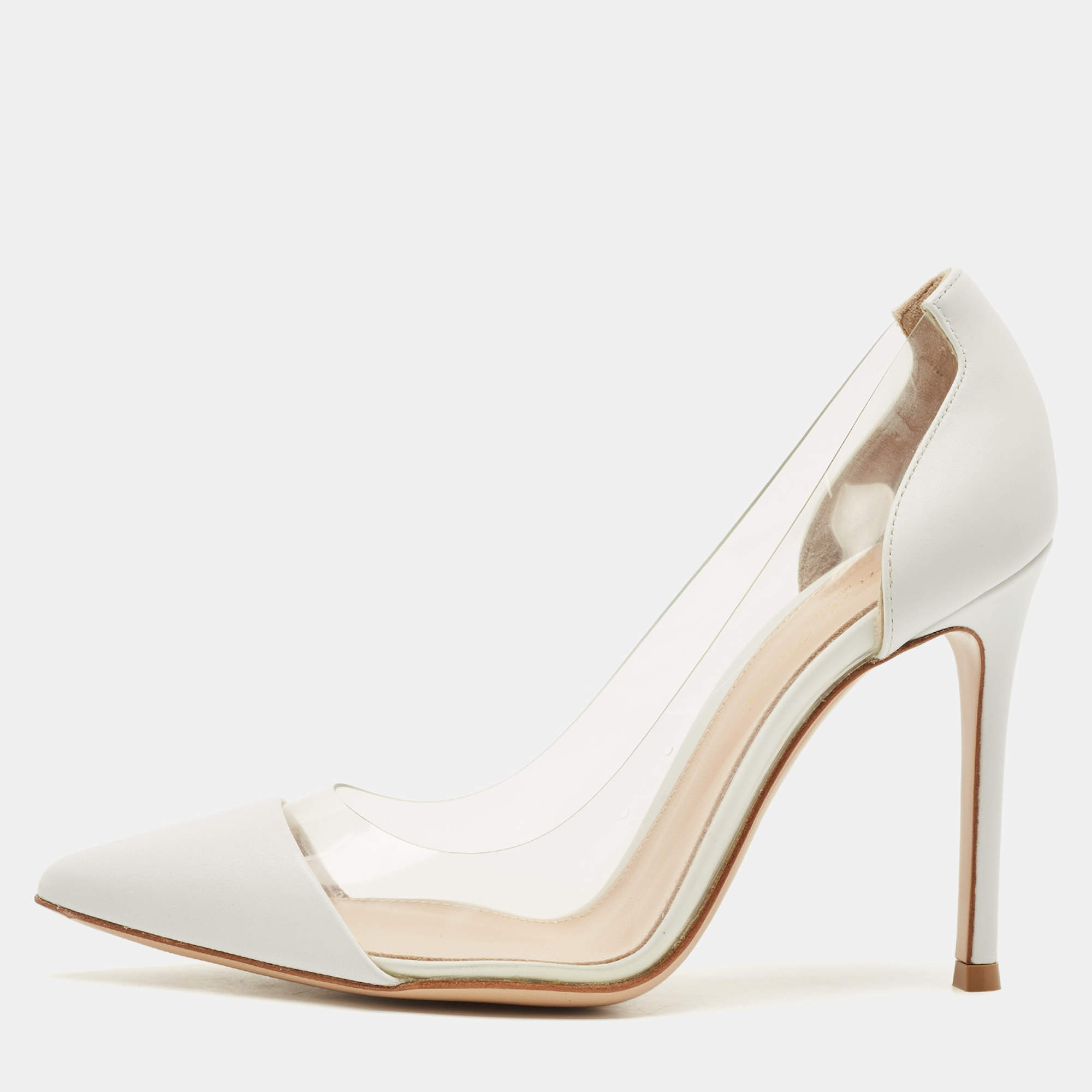 Pre Owned Gianvito Rossi White Leather and PVC Plexi Pumps Size 35