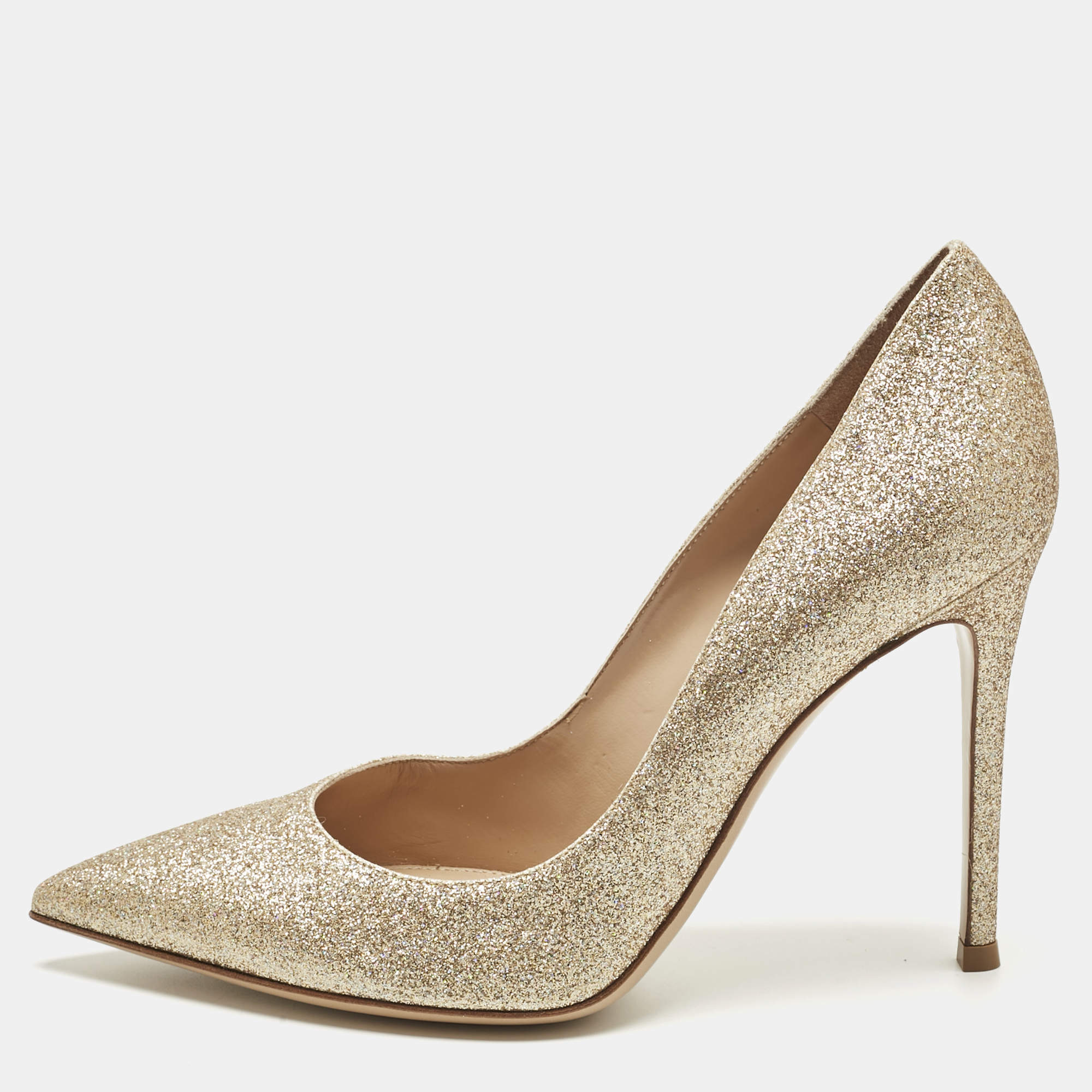 Pre Owned Gianvito Rossi Gold Glitter Gianvito Pumps Size 38