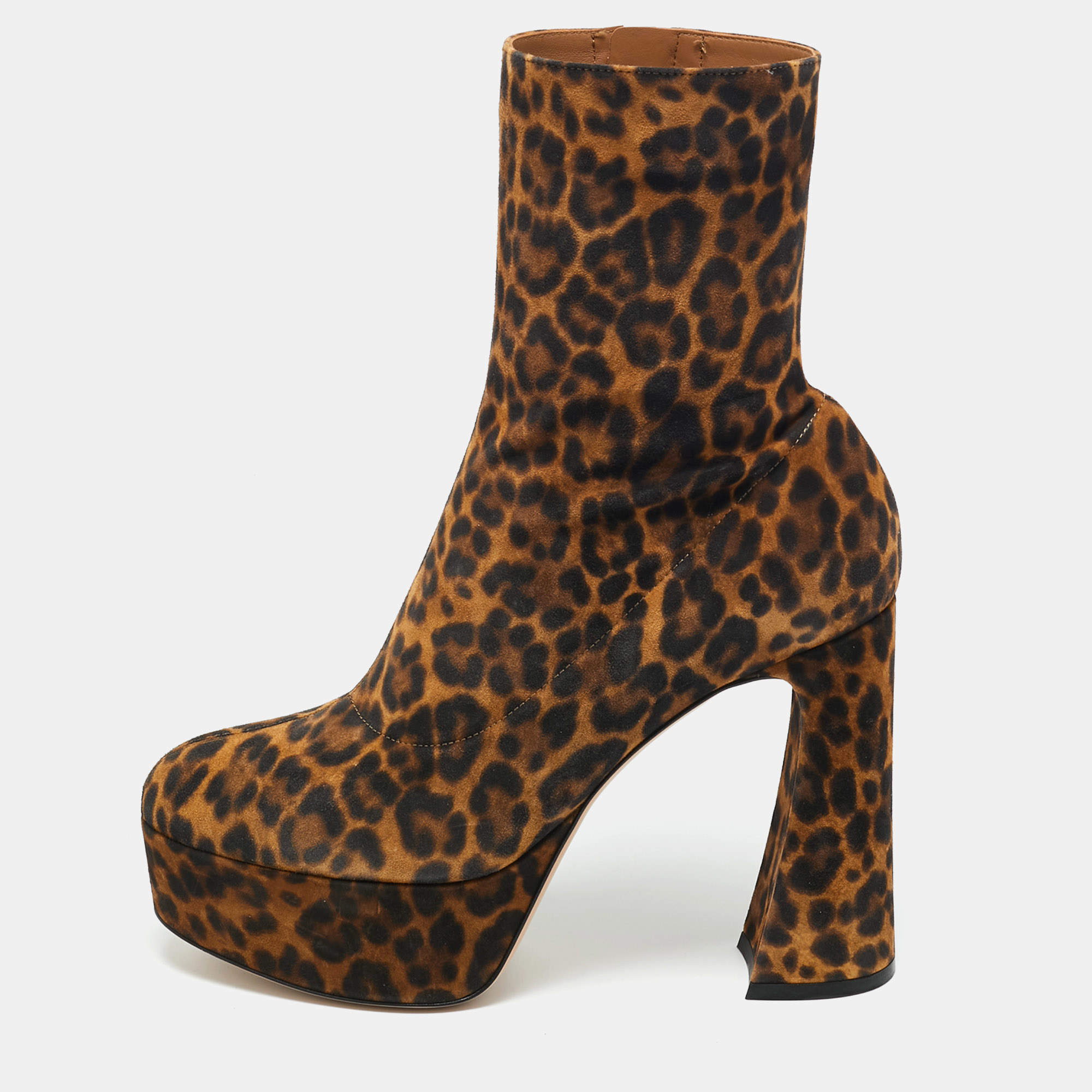 Pre Owned Gianvito Rossi Brown Leopard Print Suede Holly Ankle Boots Size 40