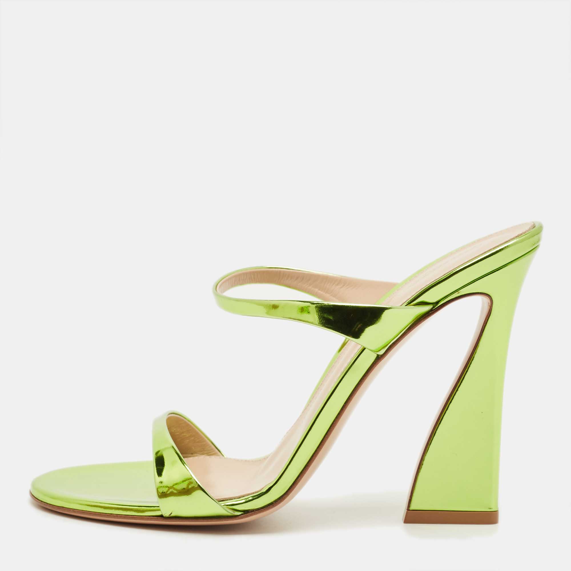 Pre Owned Gianvito Rossi Metallic Green Leather Aura Sandals Size 38