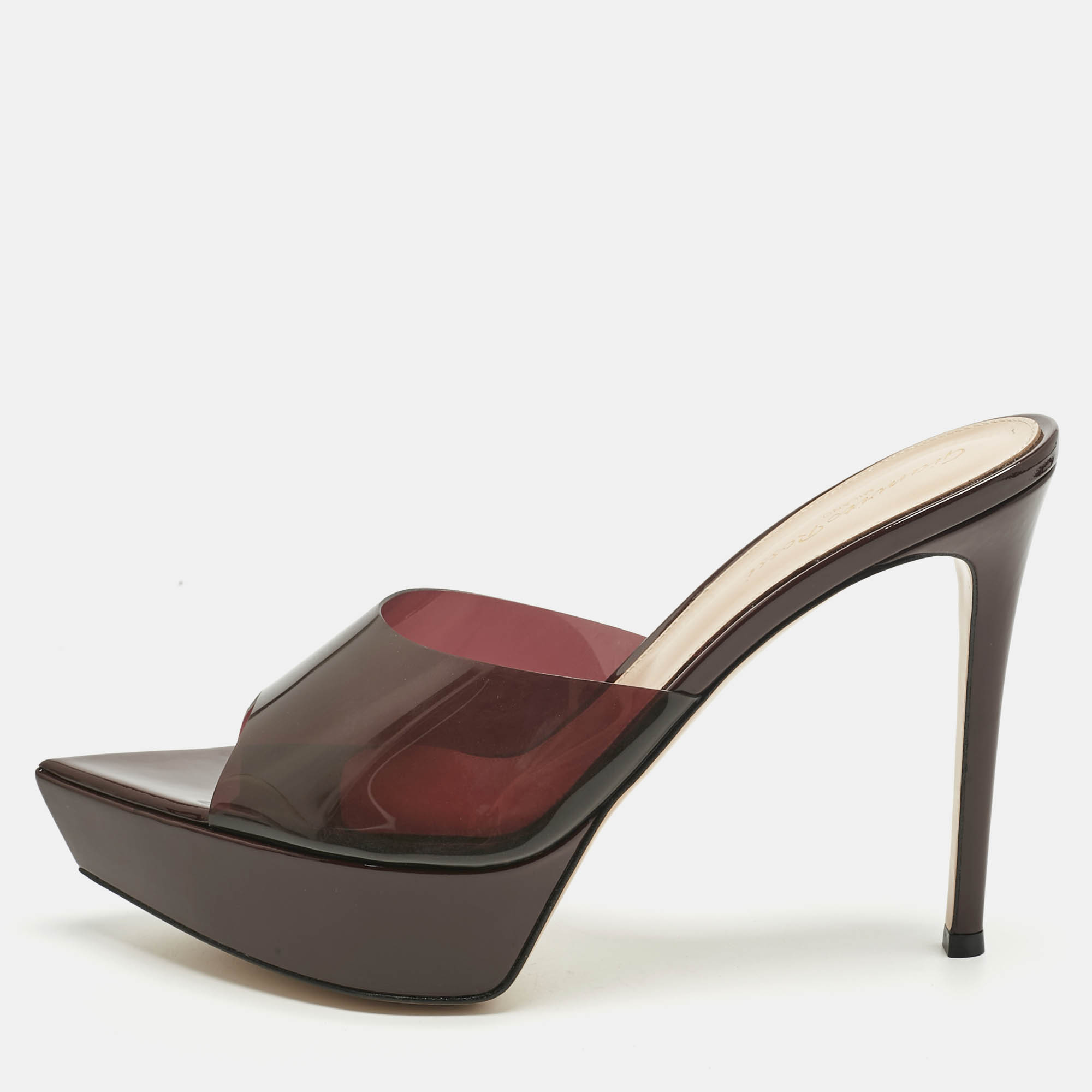 Pre Owned Gianvito Rossi Burgundy PVC Betty Platform Mules Size 40