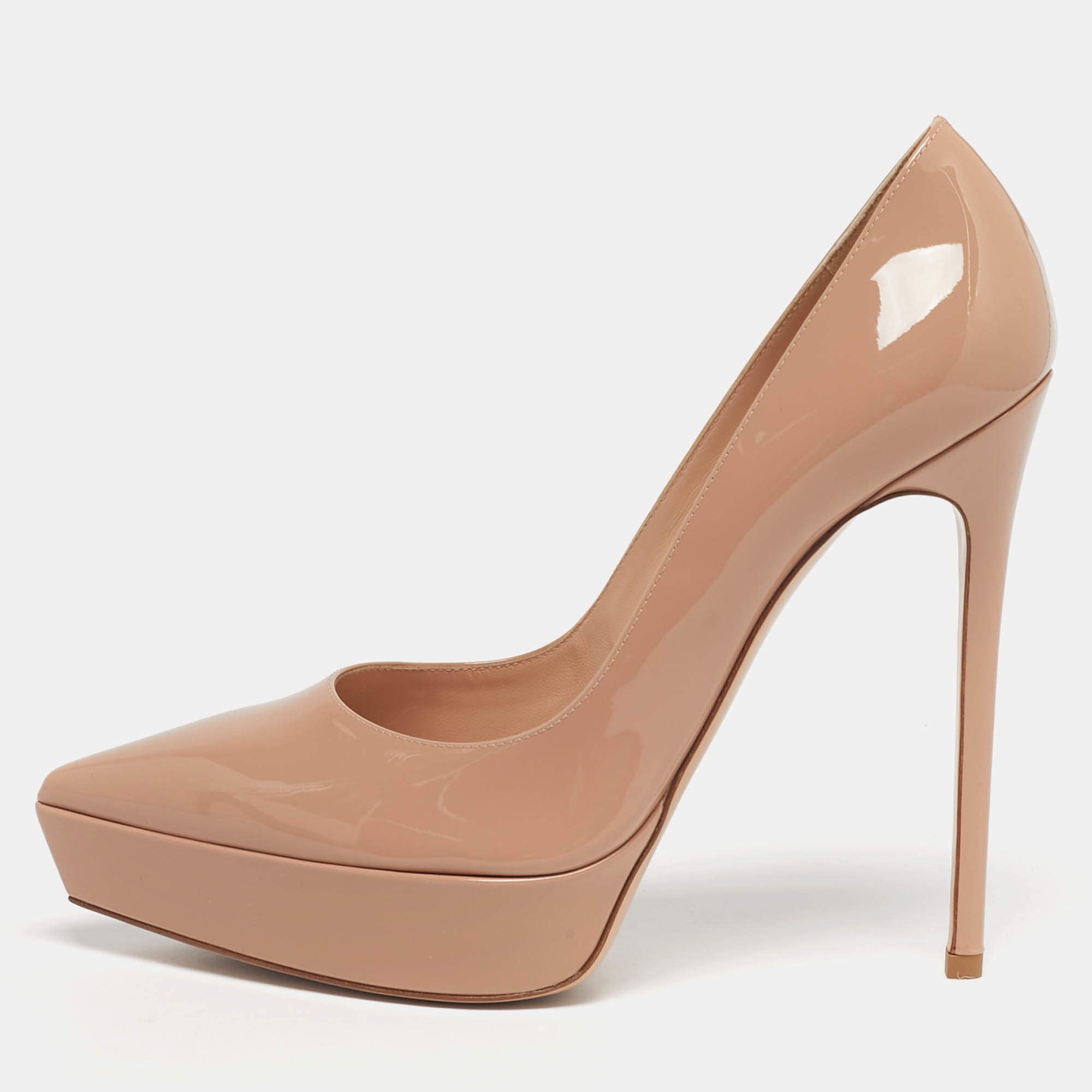 Pre Owned Gianvito Rossi Beige Patent Leather Dasha Platform Pumps Size 42