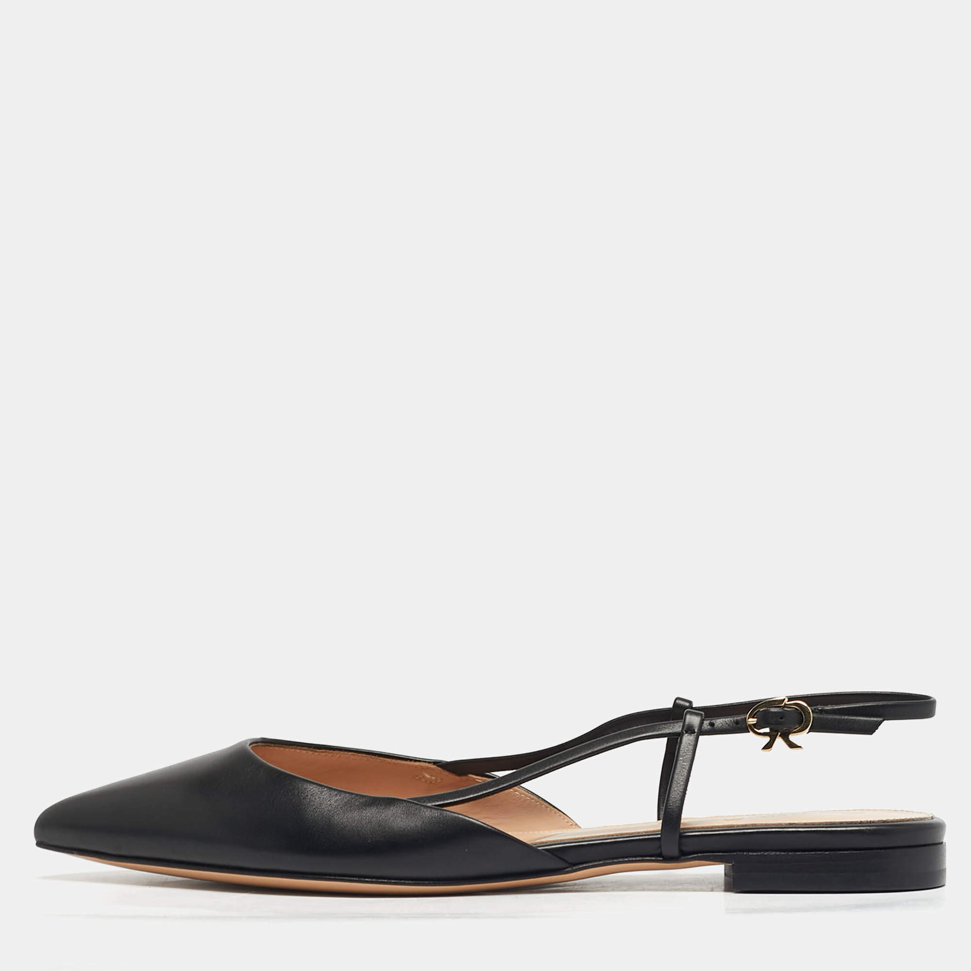 مملوكة مسبقًا Gianvito Rossi Black Leather Ascent Slingback Flats Size 40